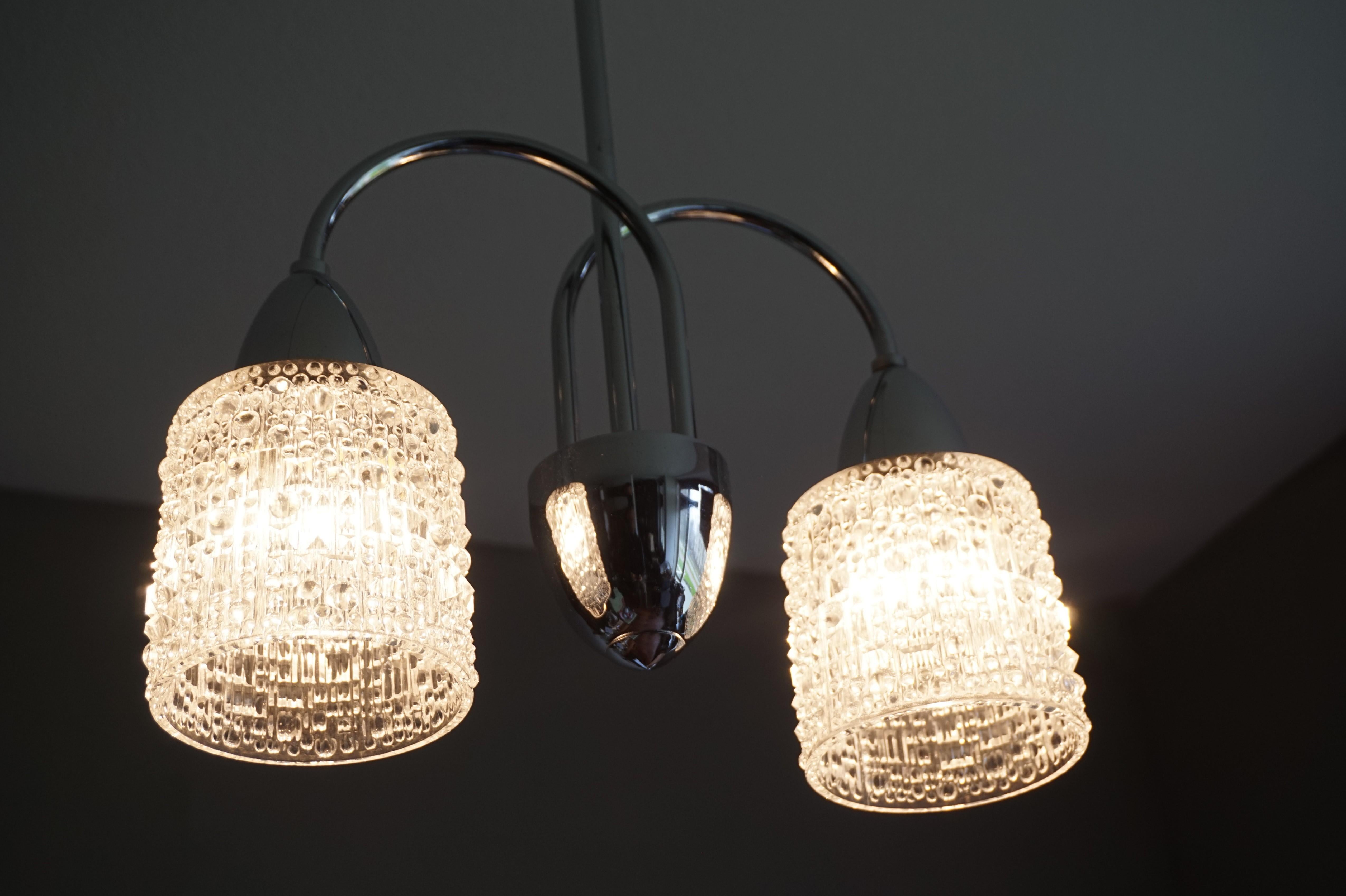 Stunning Mid-Century Modern Chrome and Bohemian Glass Pendant Chandelier, 1960s For Sale 12