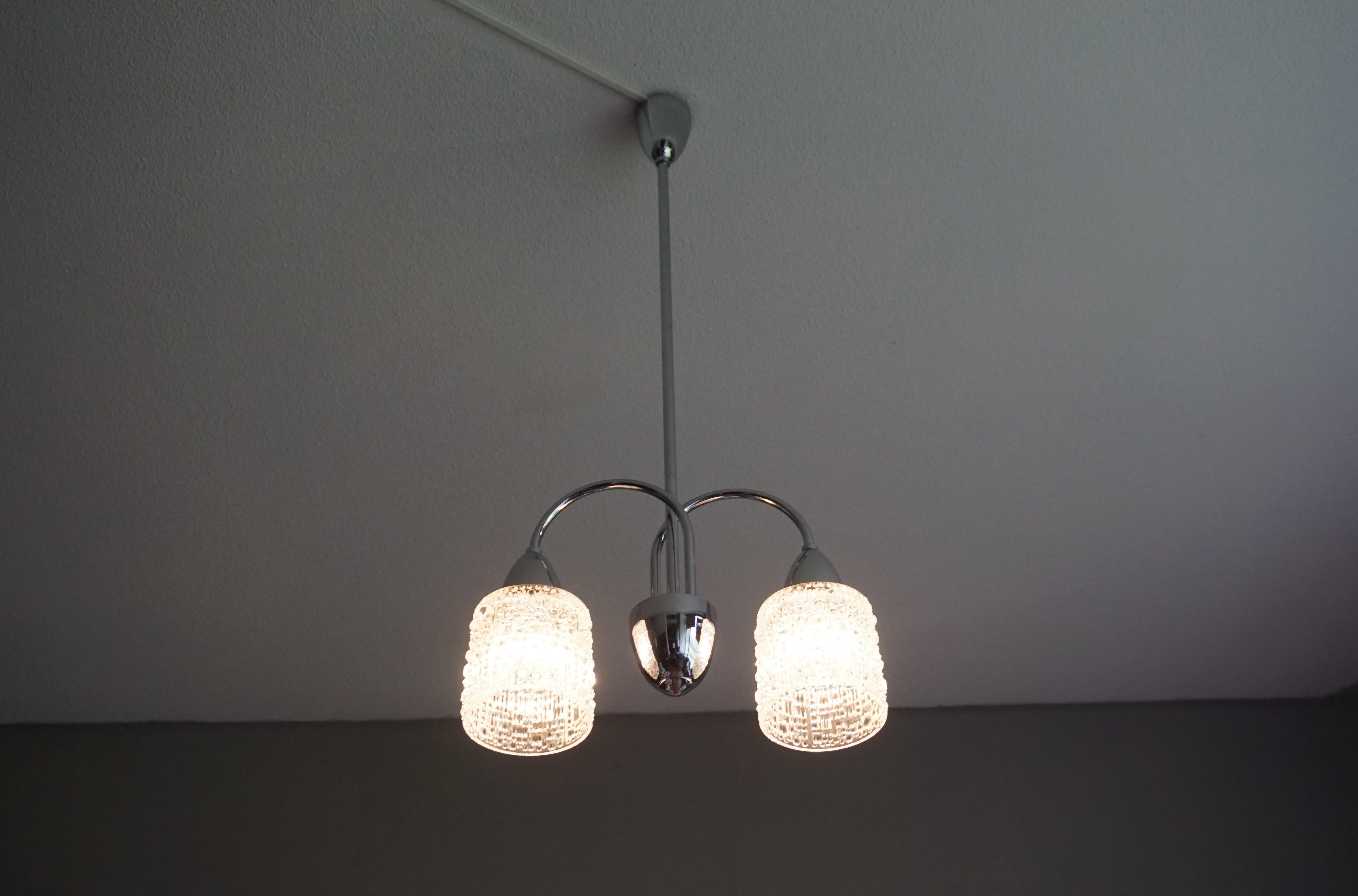Stunning Mid-Century Modern Chrome and Bohemian Glass Pendant Chandelier, 1960s For Sale 14