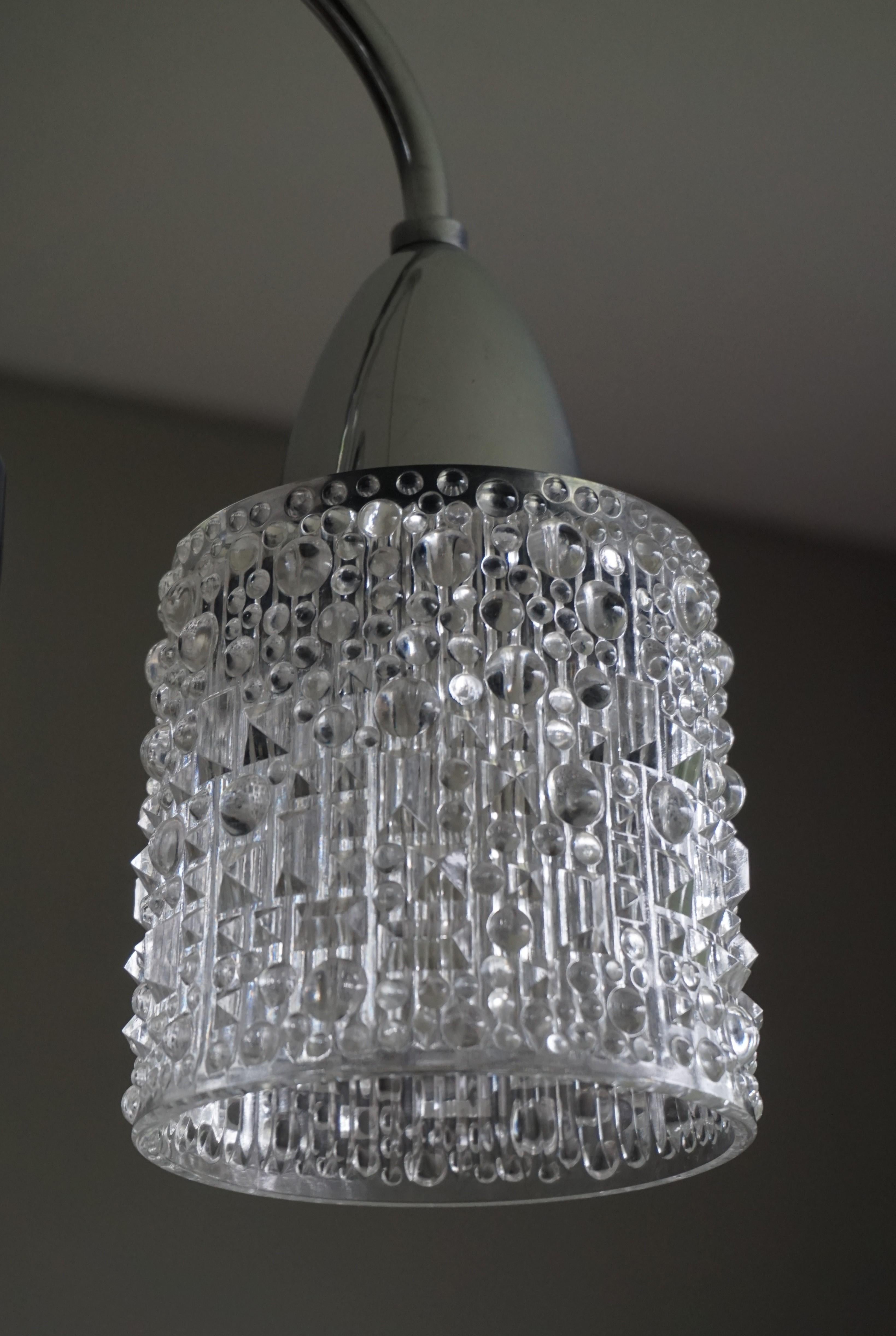Stunning Mid-Century Modern Chrome and Bohemian Glass Pendant Chandelier, 1960s In Excellent Condition For Sale In Lisse, NL