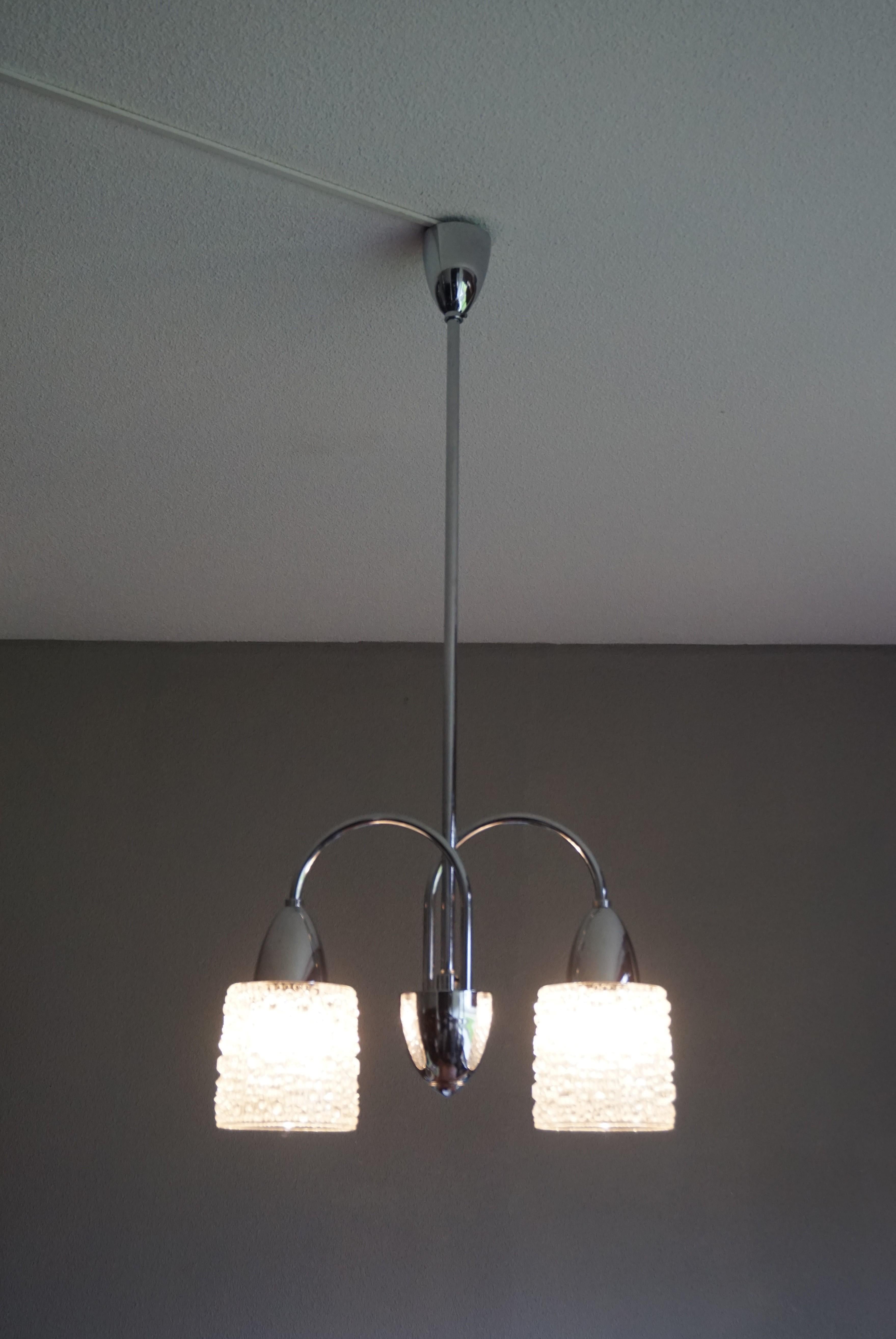 Stunning Mid-Century Modern Chrome and Bohemian Glass Pendant Chandelier, 1960s For Sale 1