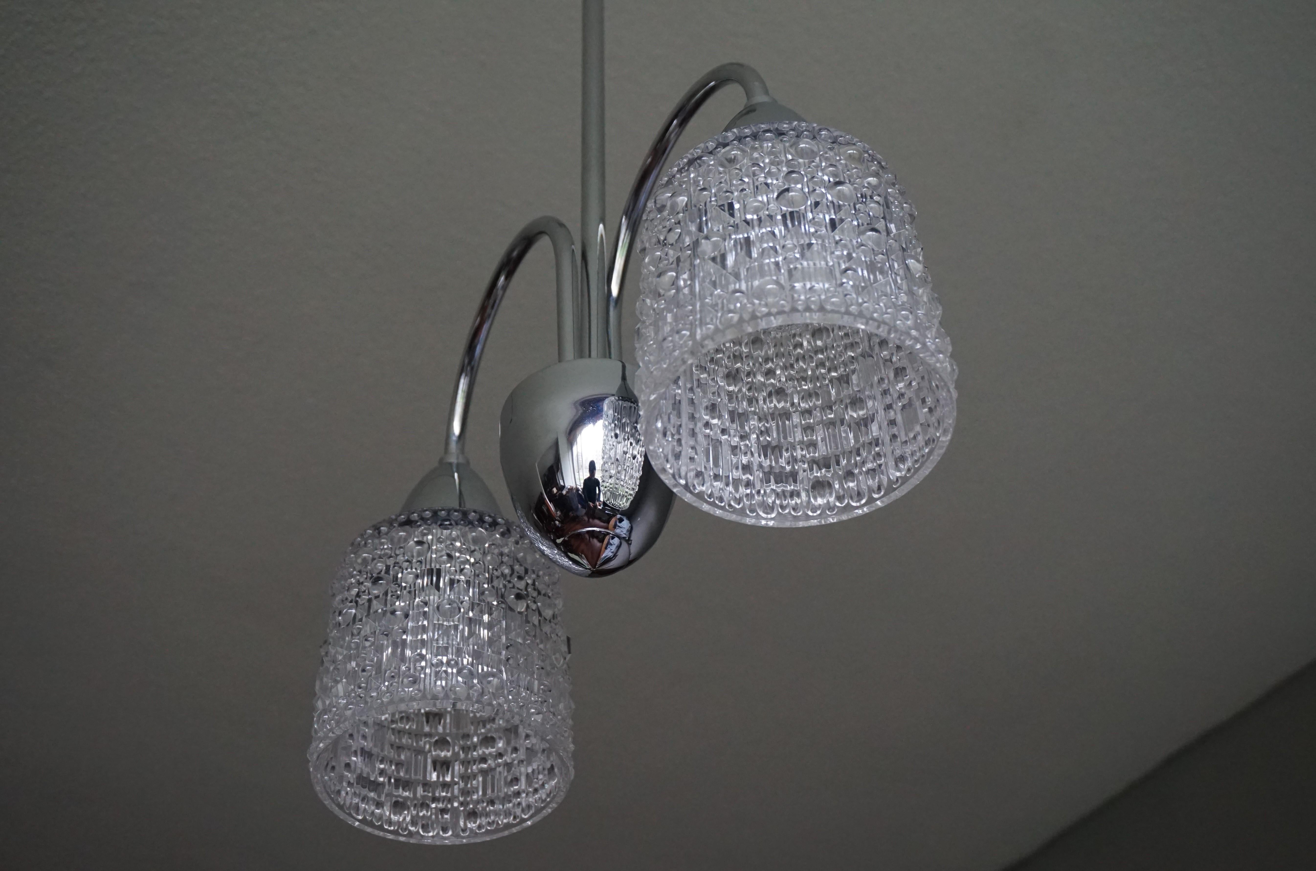 Stunning Mid-Century Modern Chrome and Bohemian Glass Pendant Chandelier, 1960s For Sale 2