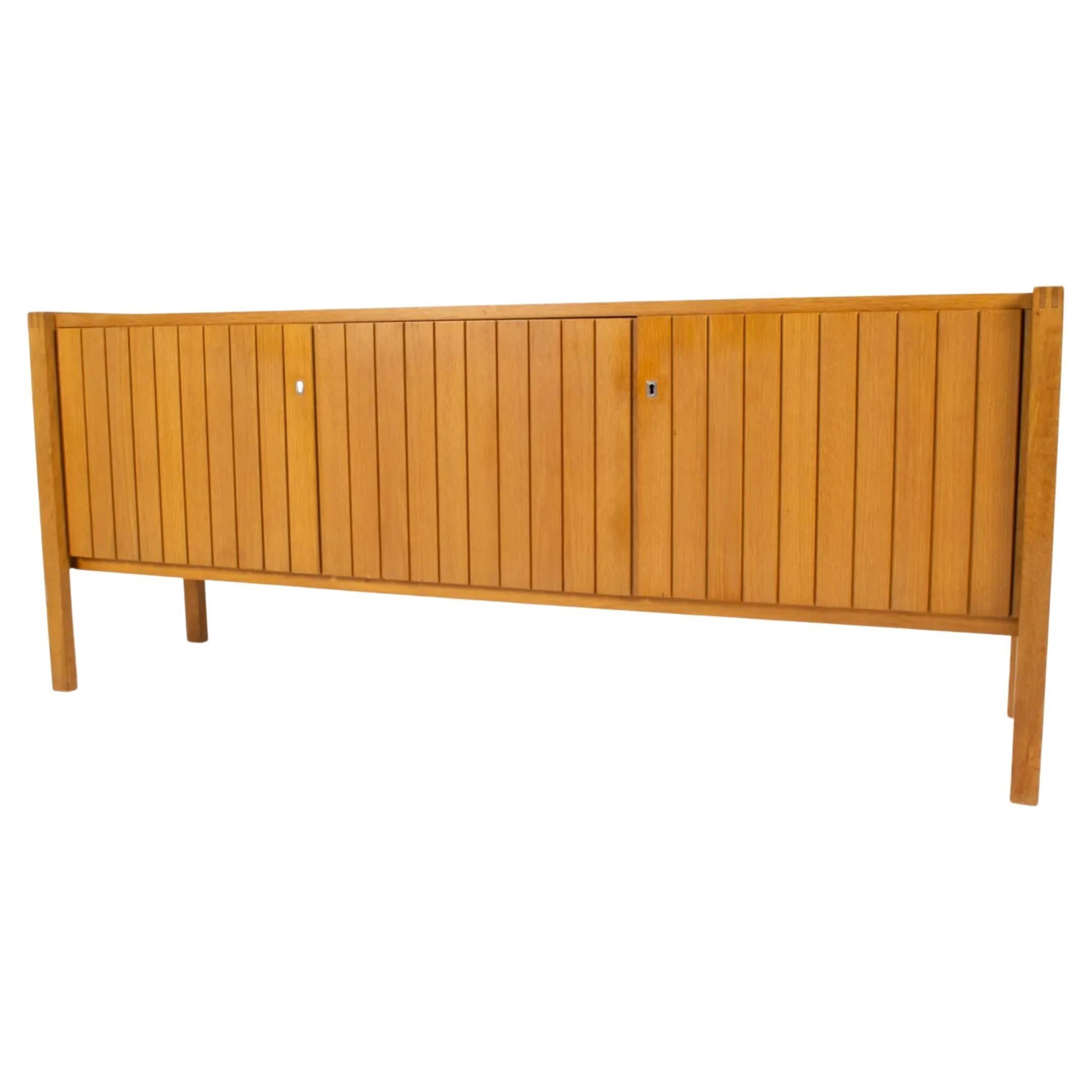 Woodwork Stunning Mid Century modern German Oak Paneled Credenza 3 door For Sale