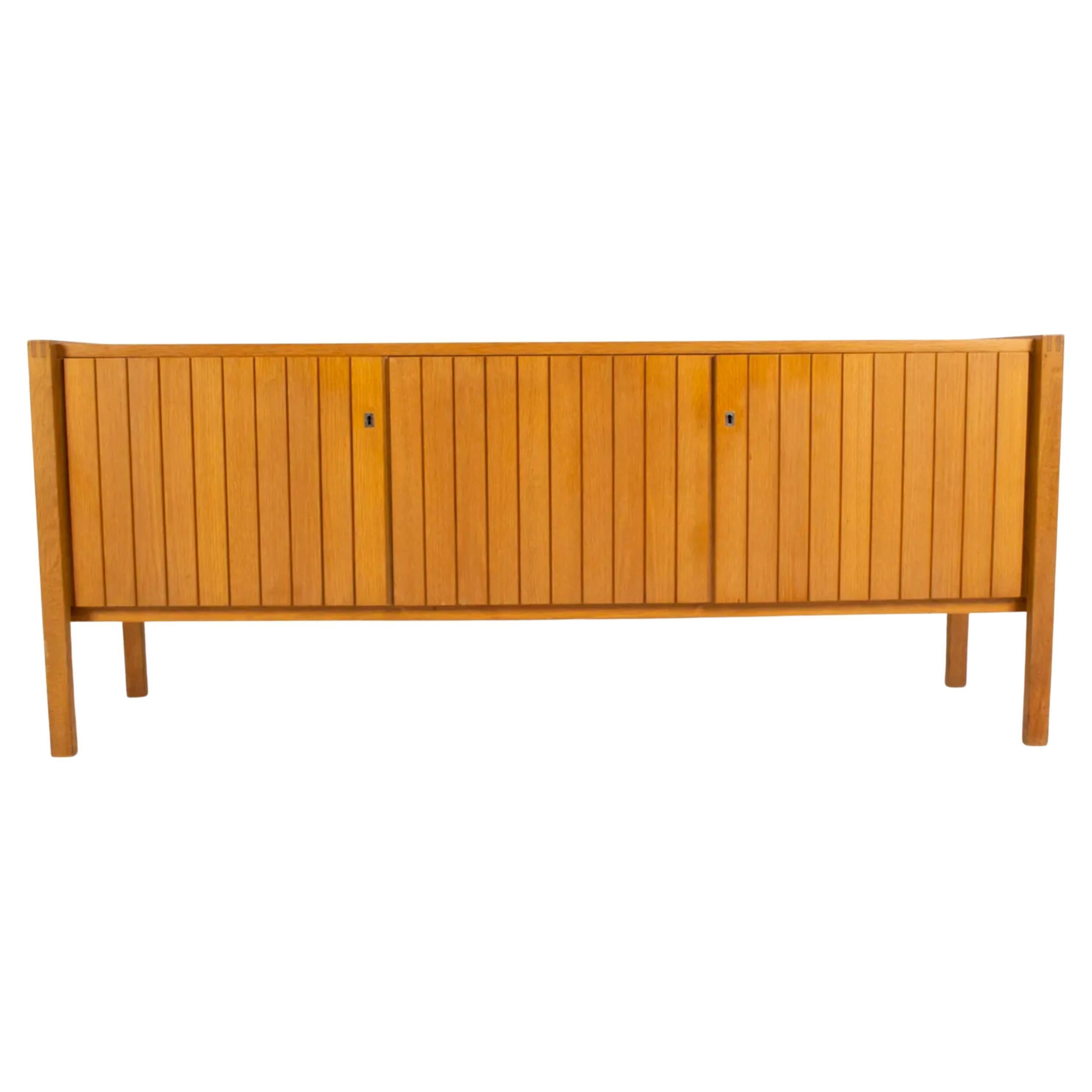 Stunning Mid Century modern German Oak Paneled Credenza 3 door with key