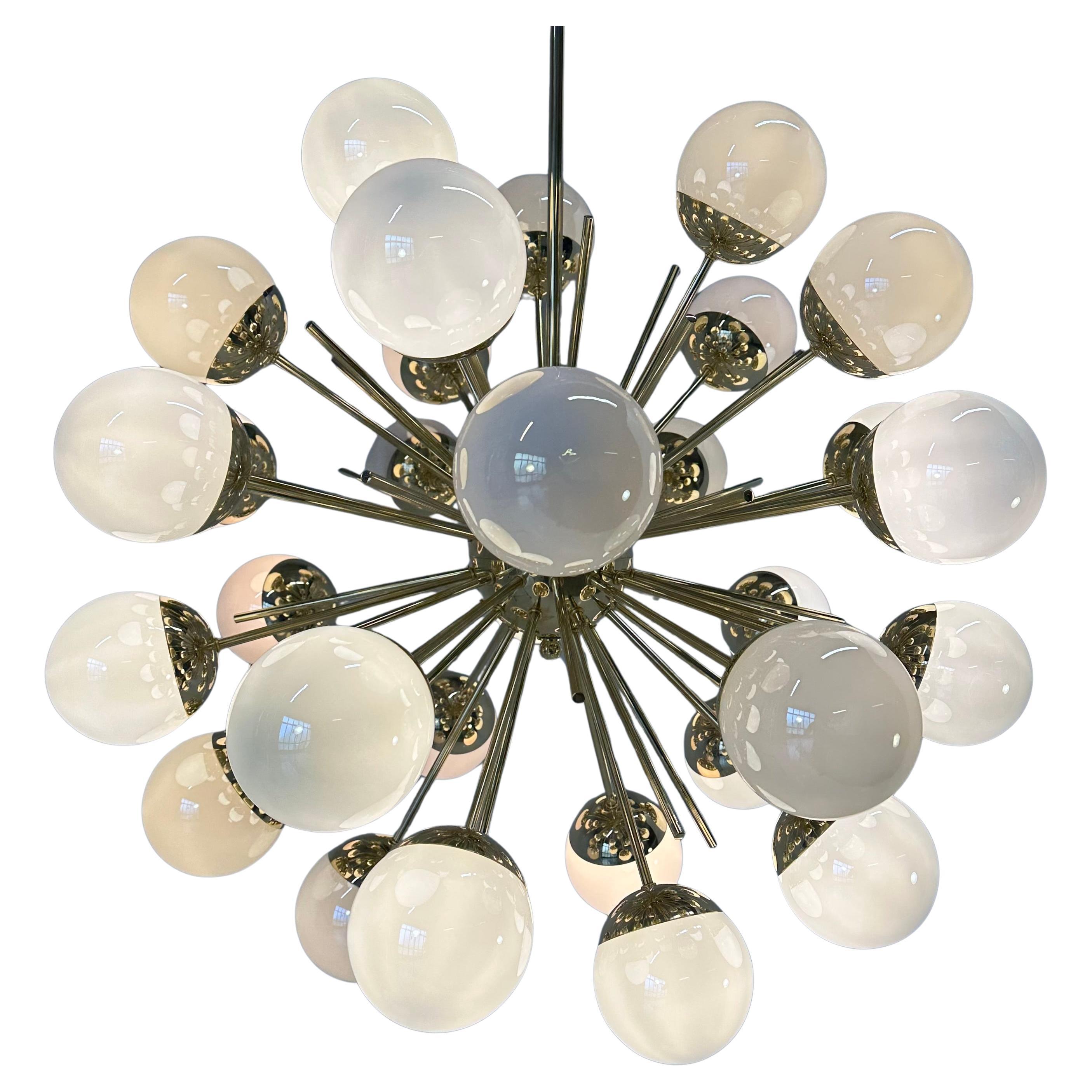 Stunning Mid-Century Modern Murano Glass & Brass Sputnik Chandelier