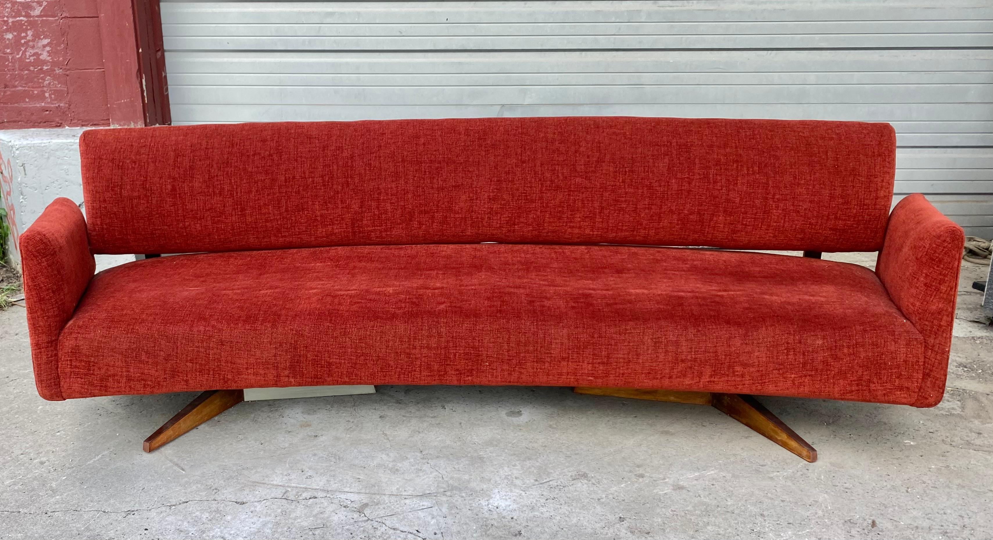 Stunning Mid Century Modern Sofa attributed to Jens Risom..Amazing style and design.. Unusual star base's ,Recently reupholstered,Extremely comfortable,,Hand delivery avail to New York City or anywhere en route from Buffalo NY