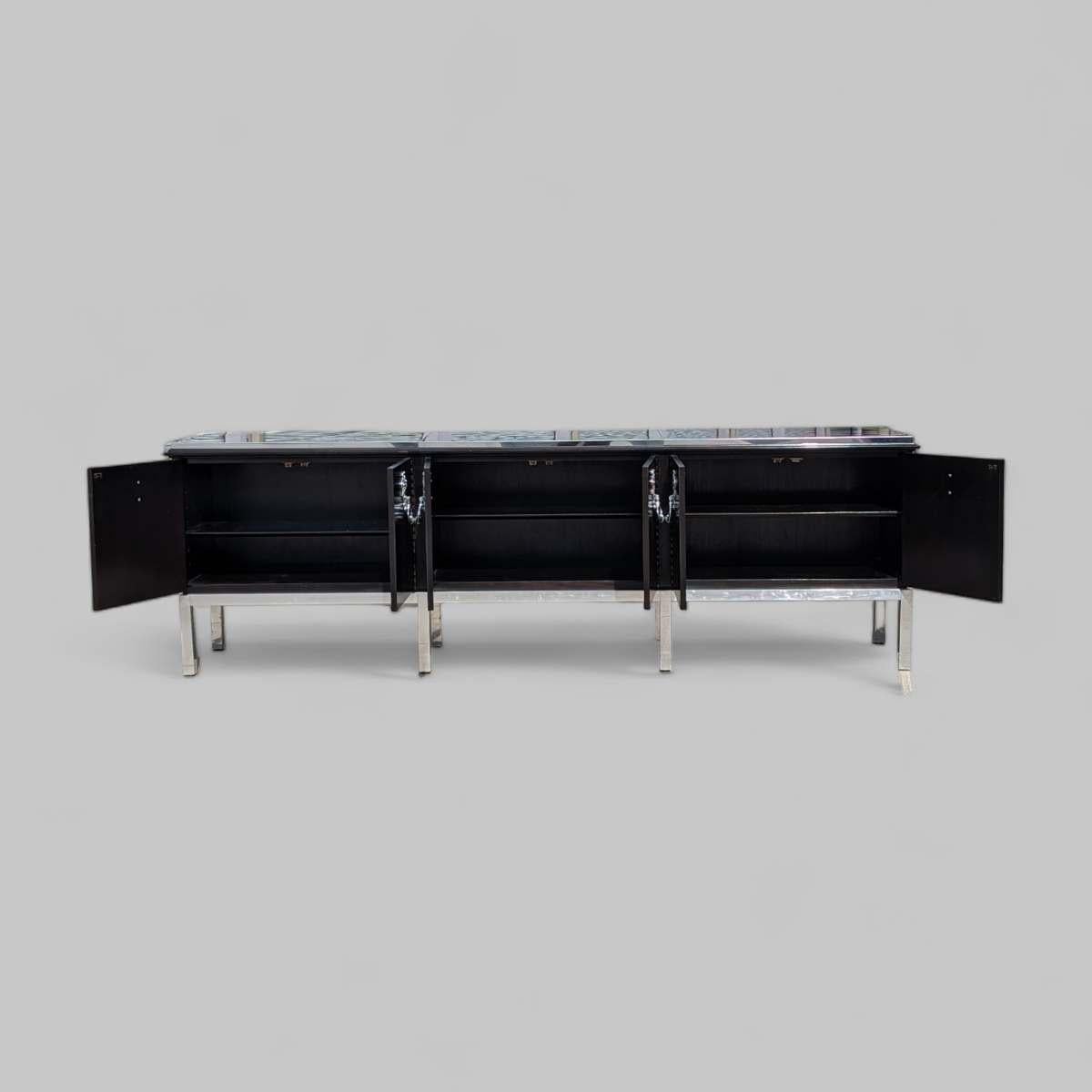 Mid-Century Modern Mid Century Modern Sideboard with Ornate Hardware, Style of Tommi Parzinger For Sale