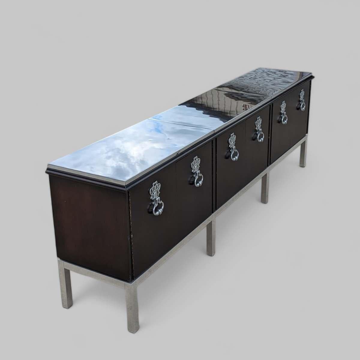 Mid Century Modern Sideboard with Ornate Hardware, Style of Tommi Parzinger For Sale 2