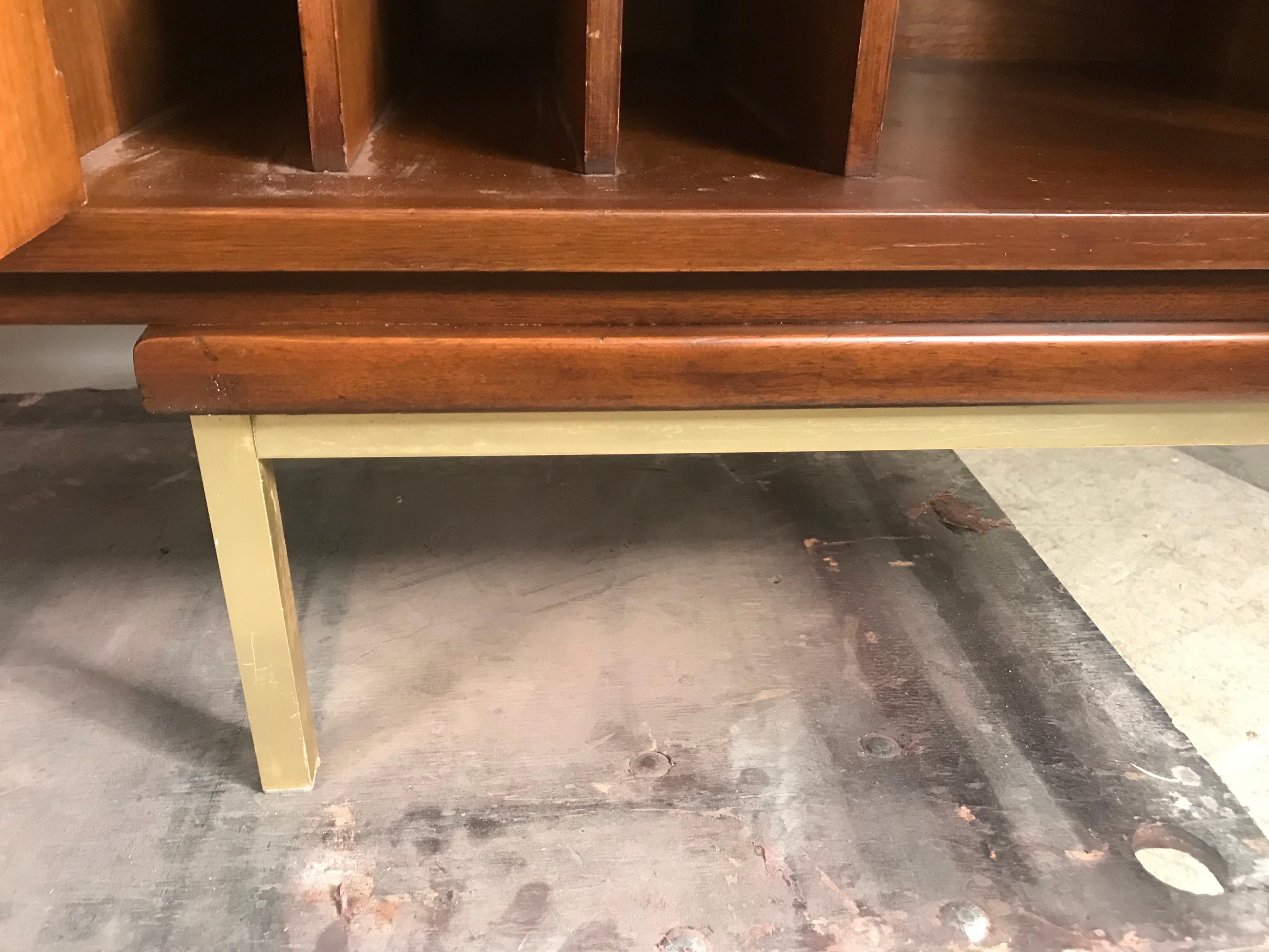 Stunning Mid-Century Modern Walnut and Brass Credenza American of Martinsville 1