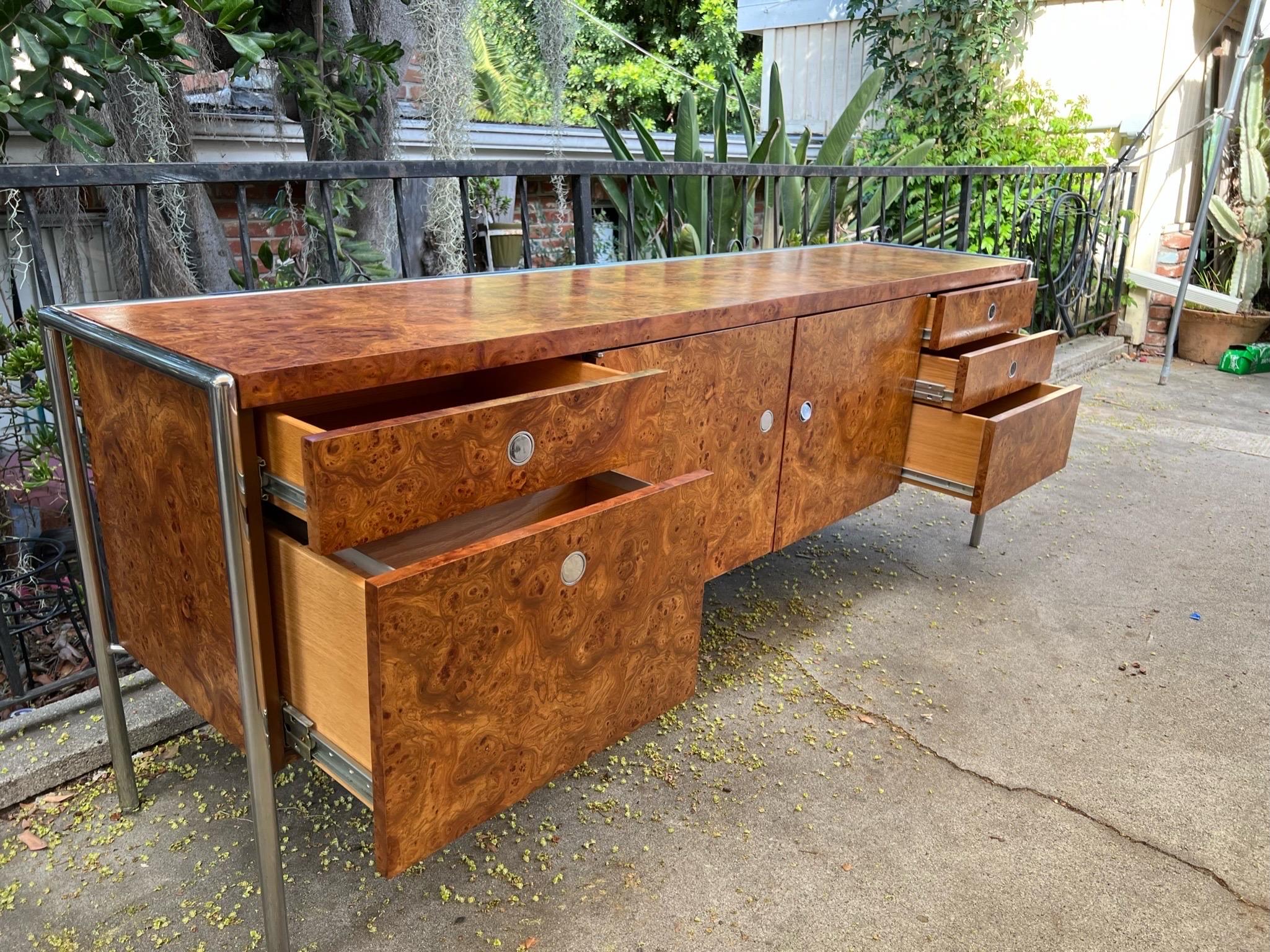 SOLDStunning Mid Century Modern Ward Bennett For Pace Burled Olive Wood Credenza In Excellent Condition In San Marcos, CA