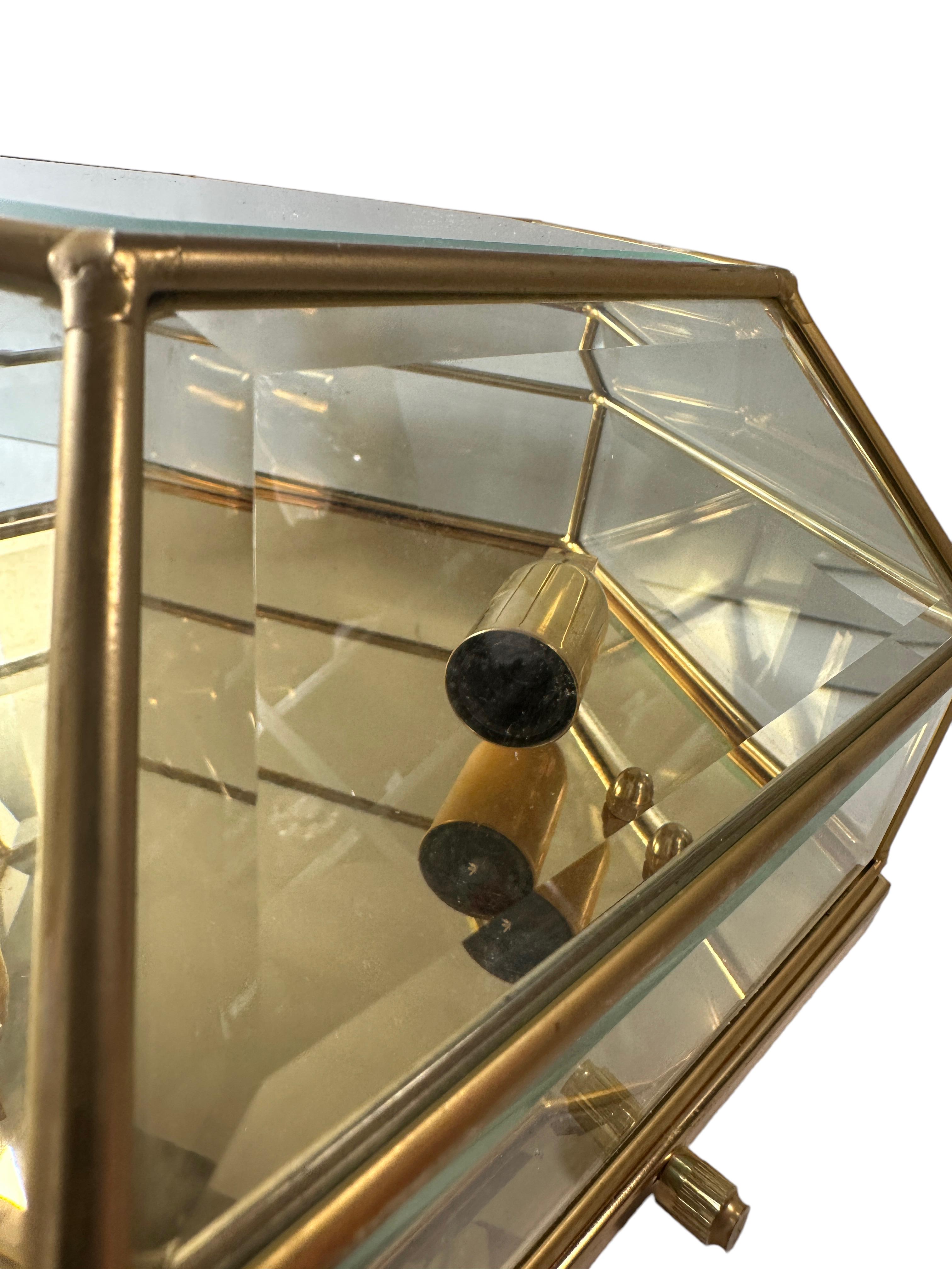 Stunning Mid-Century Modernist Octagonal Flush Mount Brass and Faceted Glass For Sale 1