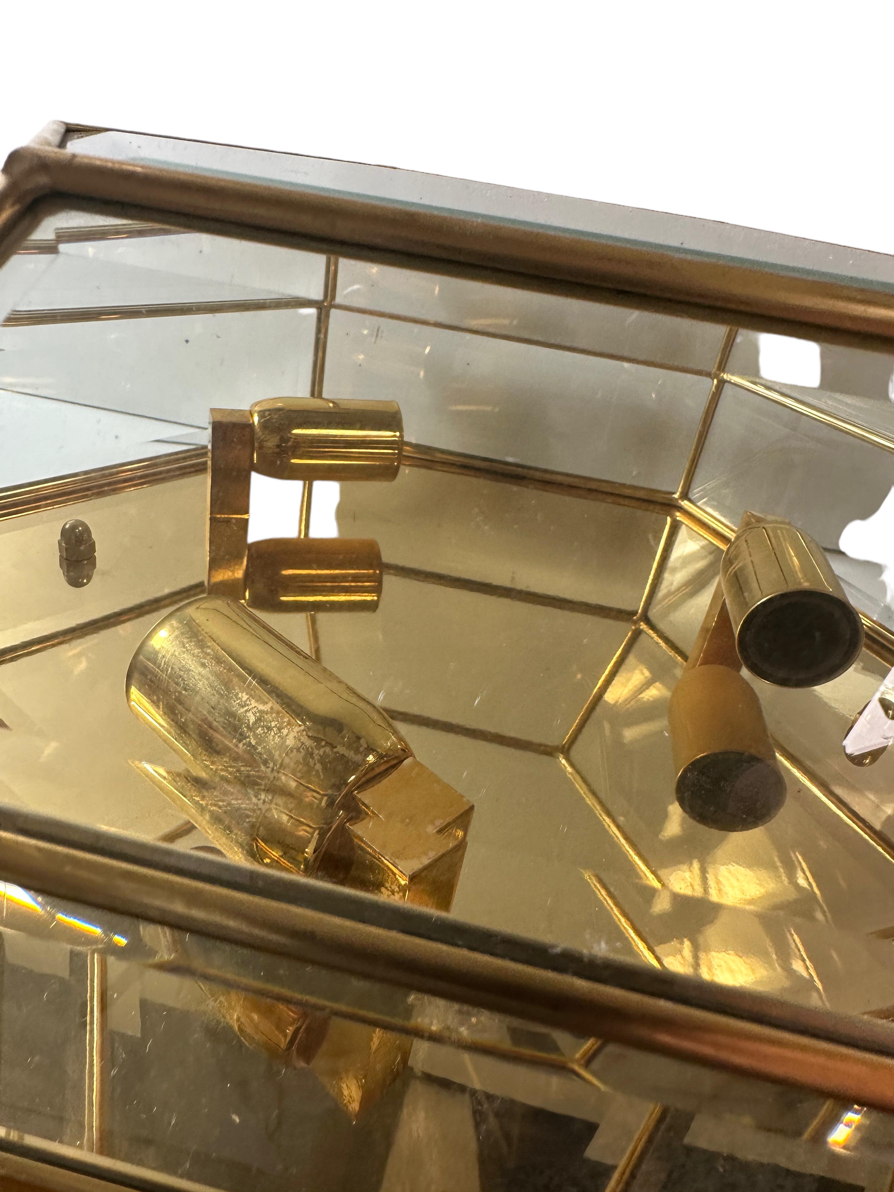 Stunning Mid-Century Modernist Octagonal Flush Mount Brass and Faceted Glass For Sale 2