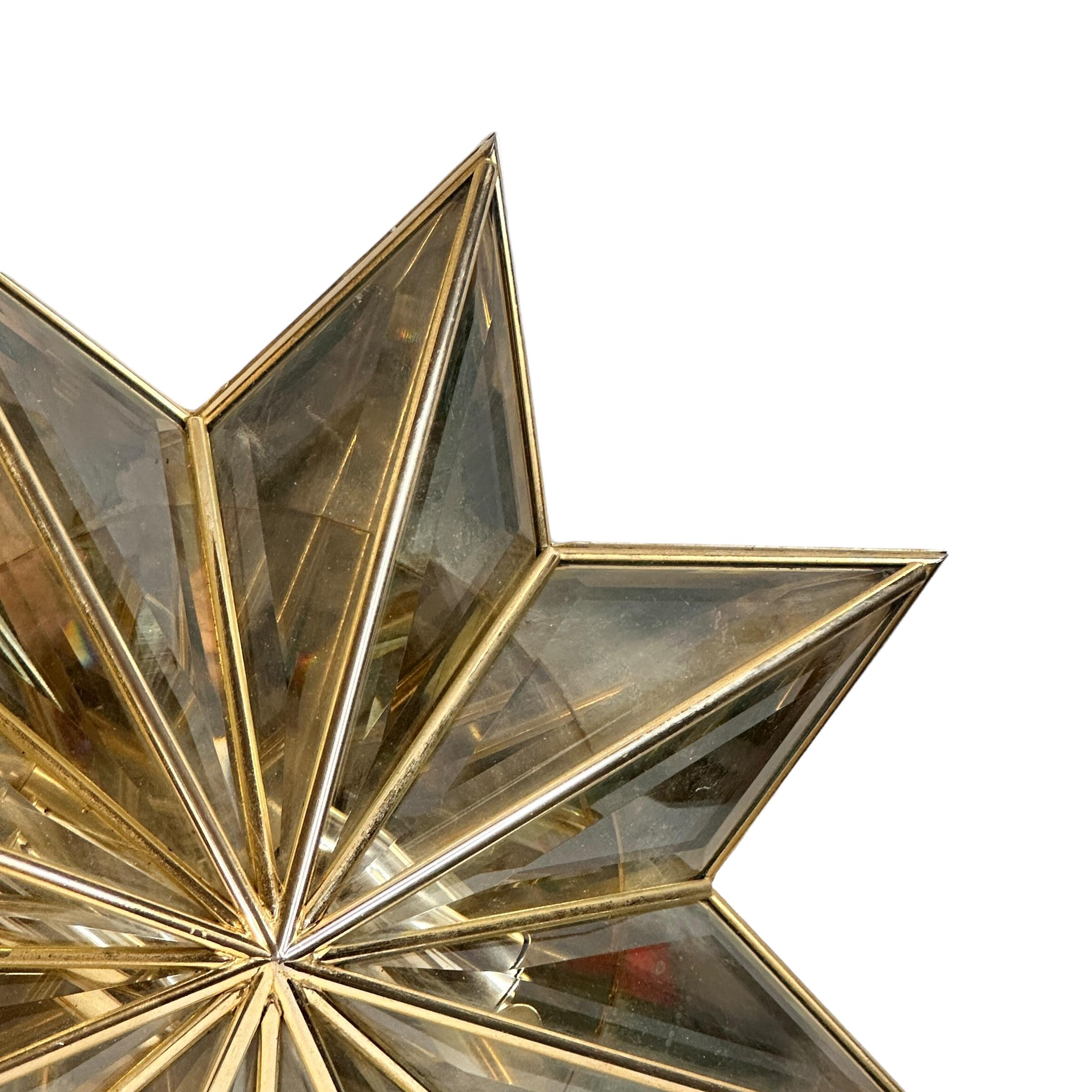 Stunning Mid-Century Modernist Star Flush Mount Brass and Faceted Glass 1960s For Sale 5