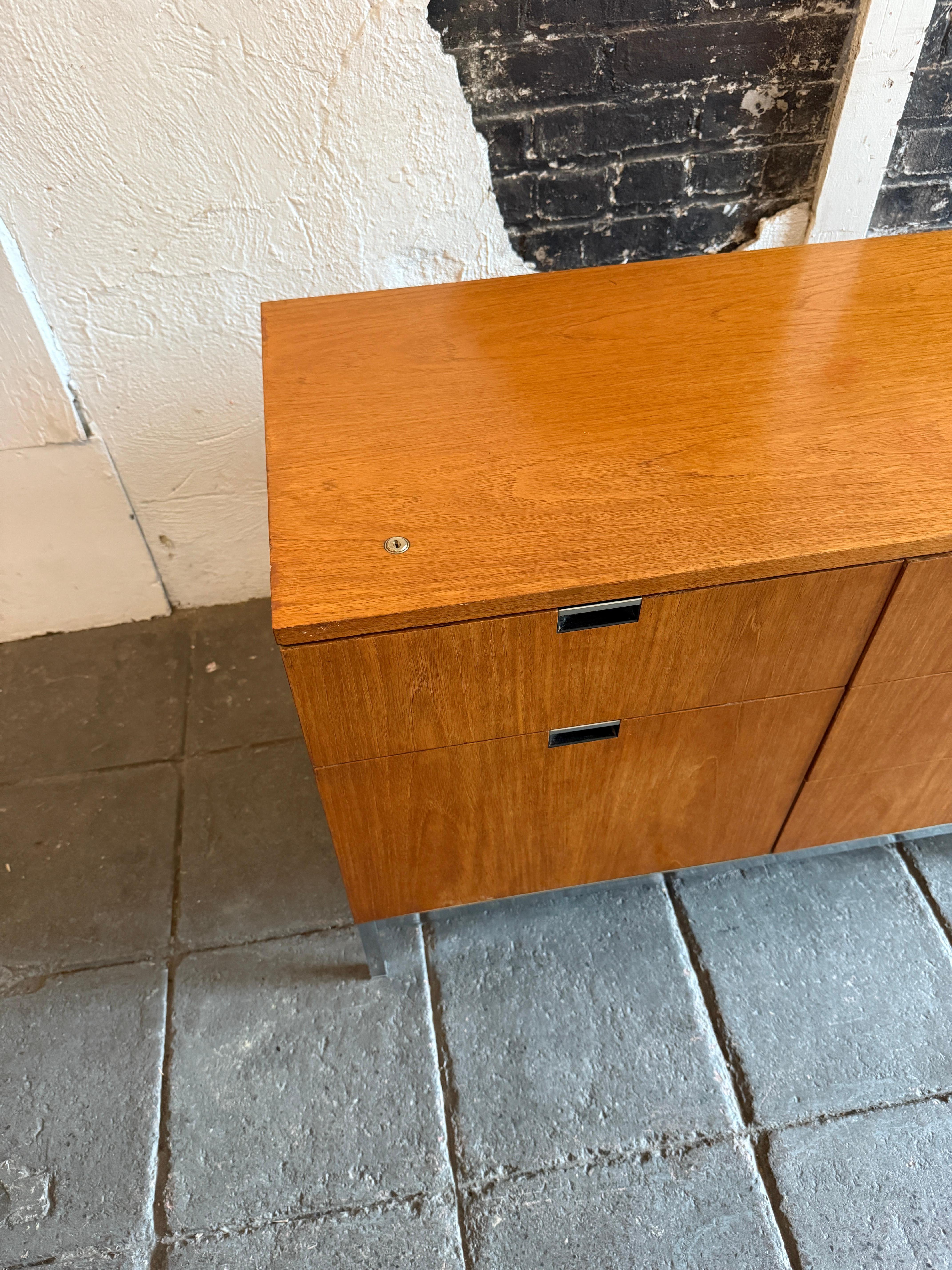 Steel Stunning Mid century Oak Office 10 drawer Credenza by Florence knoll For Sale
