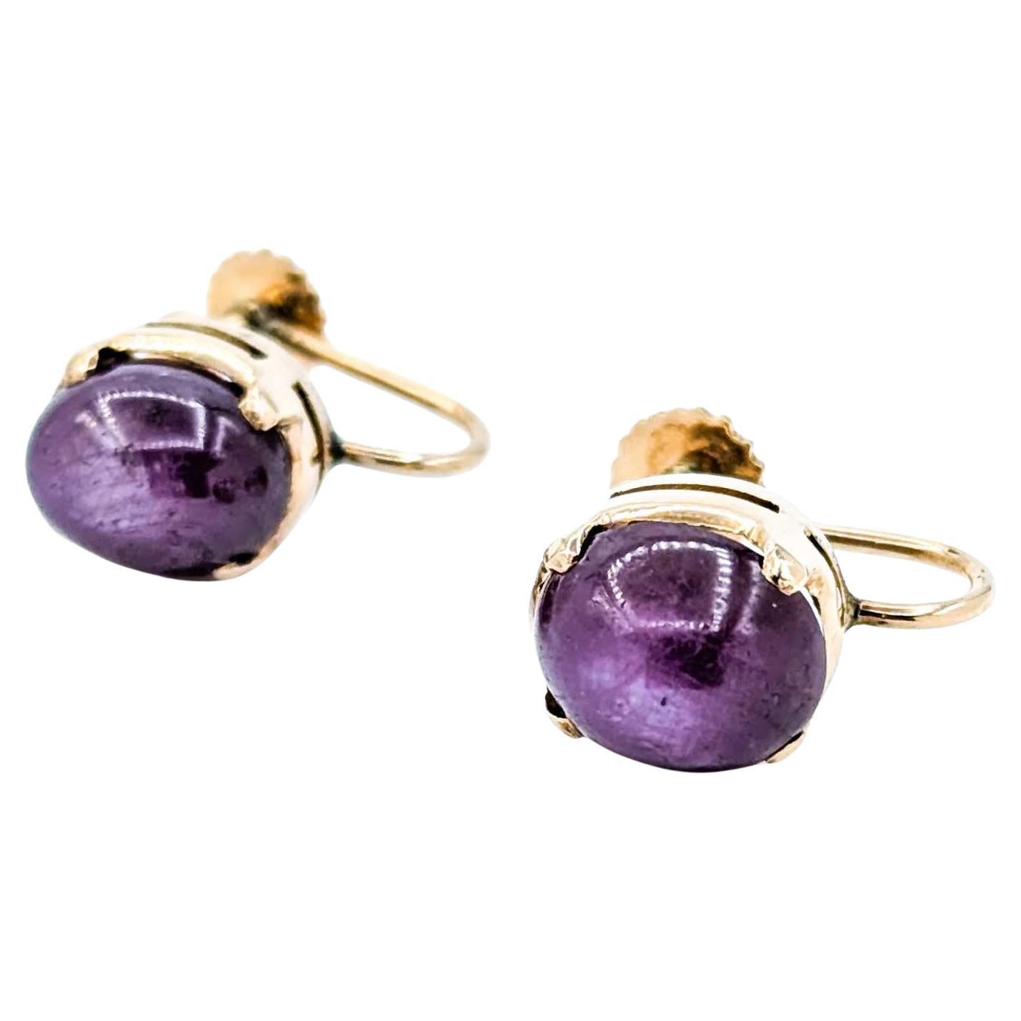 Stunning Mid-Century Star Ruby Screwback Earrings in 14k Yellow Gold
