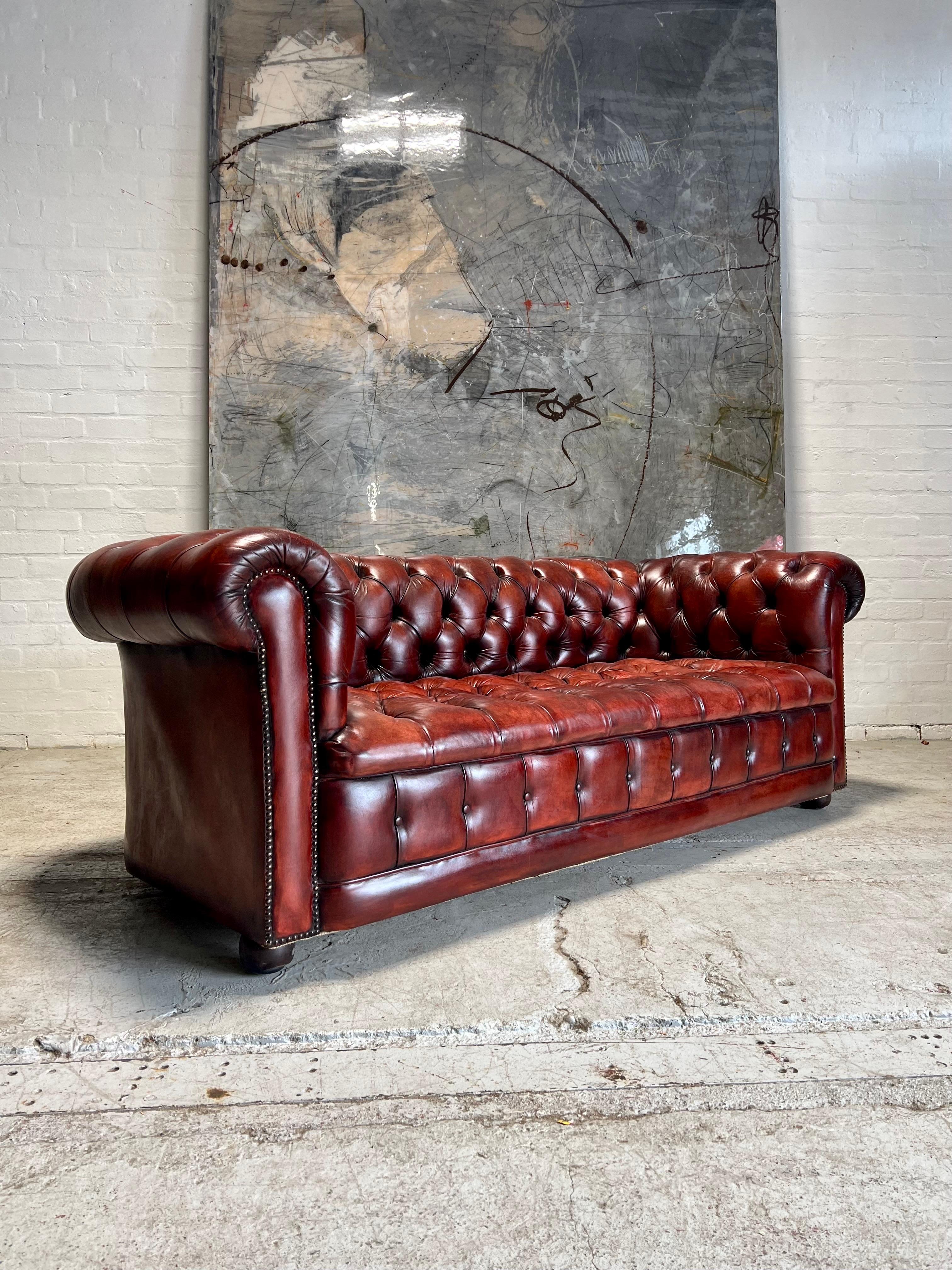 A true focal point of any room.  The very distinctive colouring of the leathers on this piece are certain to creat a conversation.  A very positive conversation!

The natural patina is nothing short of exquisite and condition excellent.

Built with