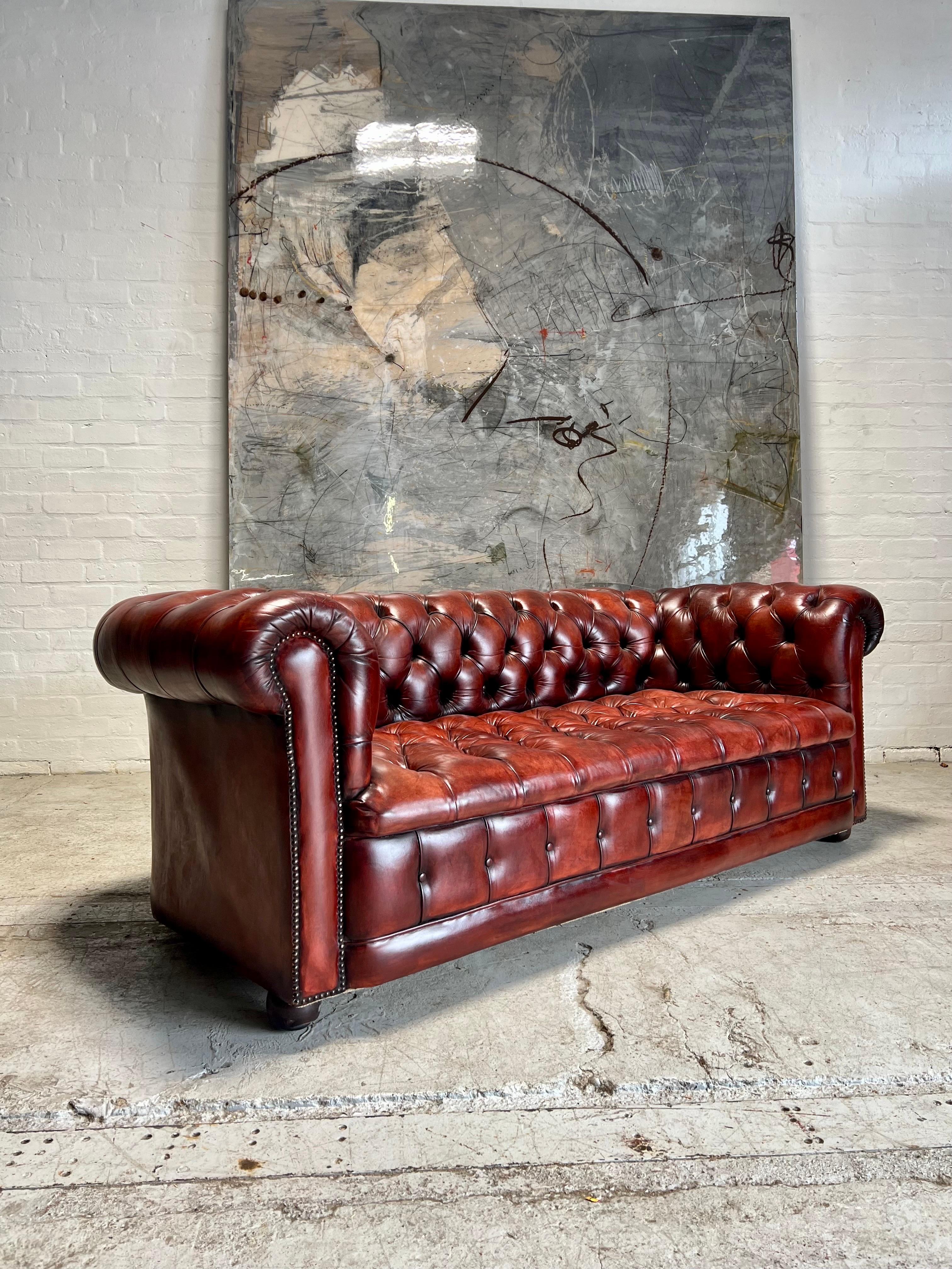 British Stunning MidC Chesterfield Sofa in Hand Dyed Leathers For Sale