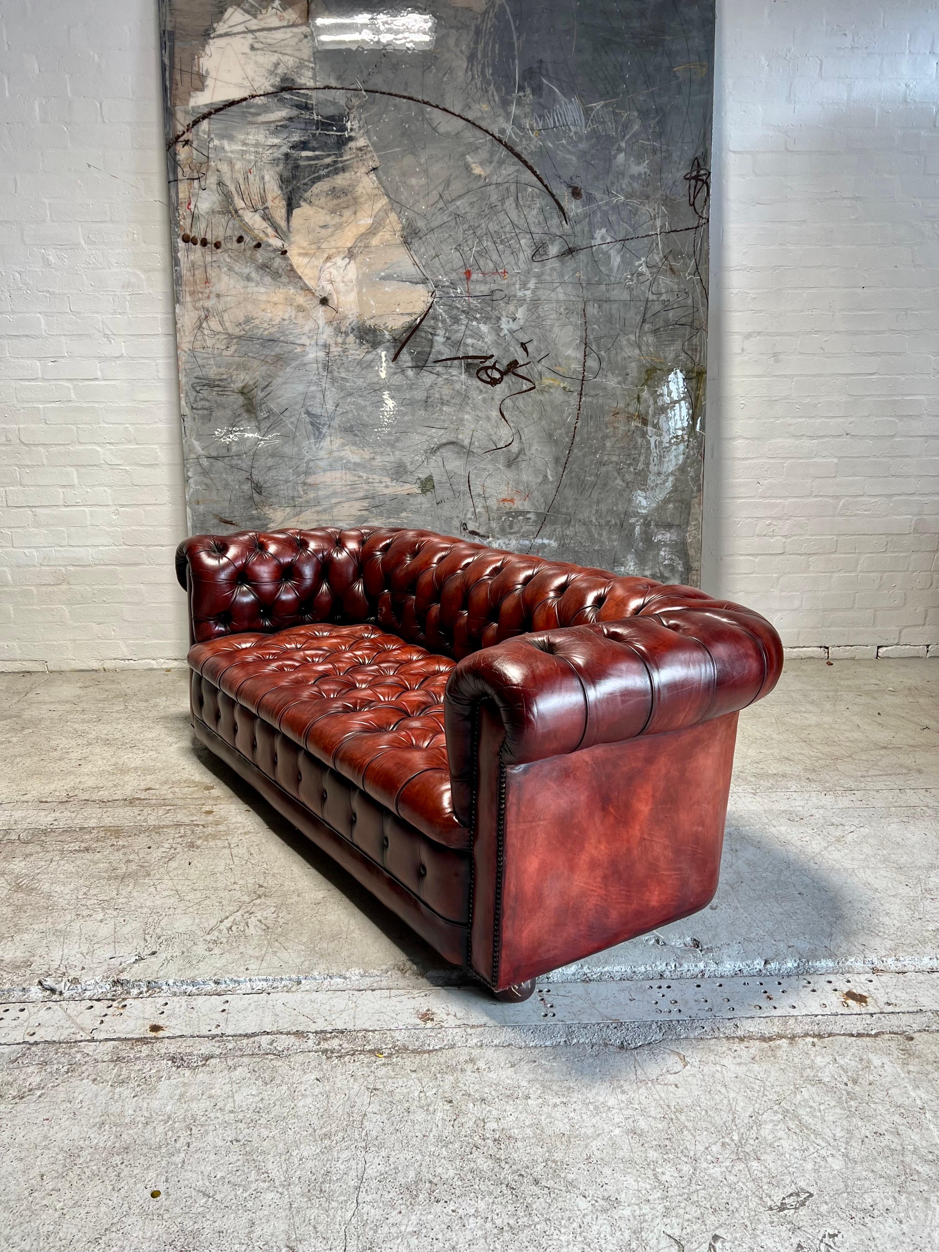 Mid-20th Century Stunning MidC Chesterfield Sofa in Hand Dyed Leathers For Sale
