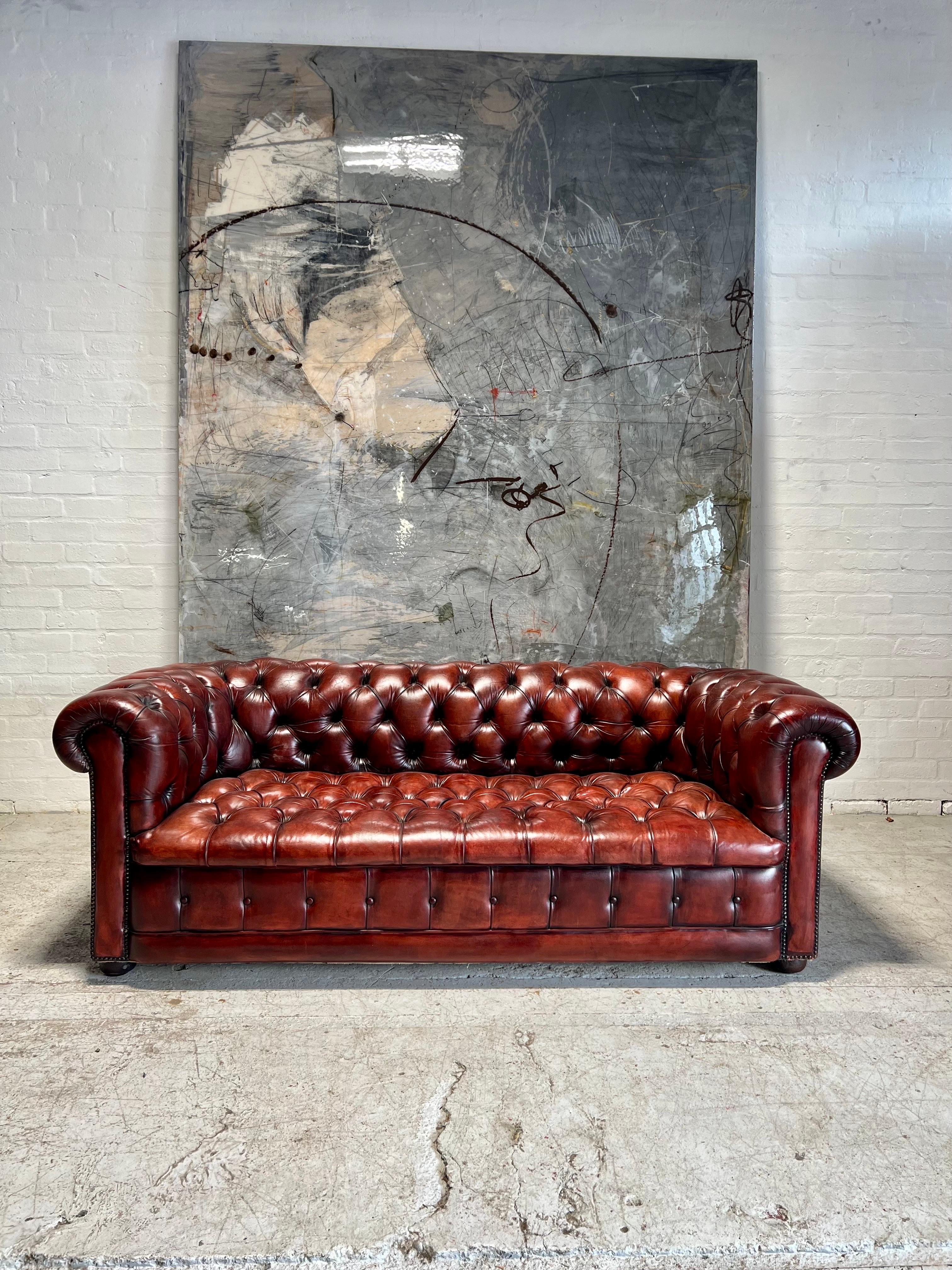 Stunning MidC Chesterfield Sofa in Hand Dyed Leathers For Sale 1