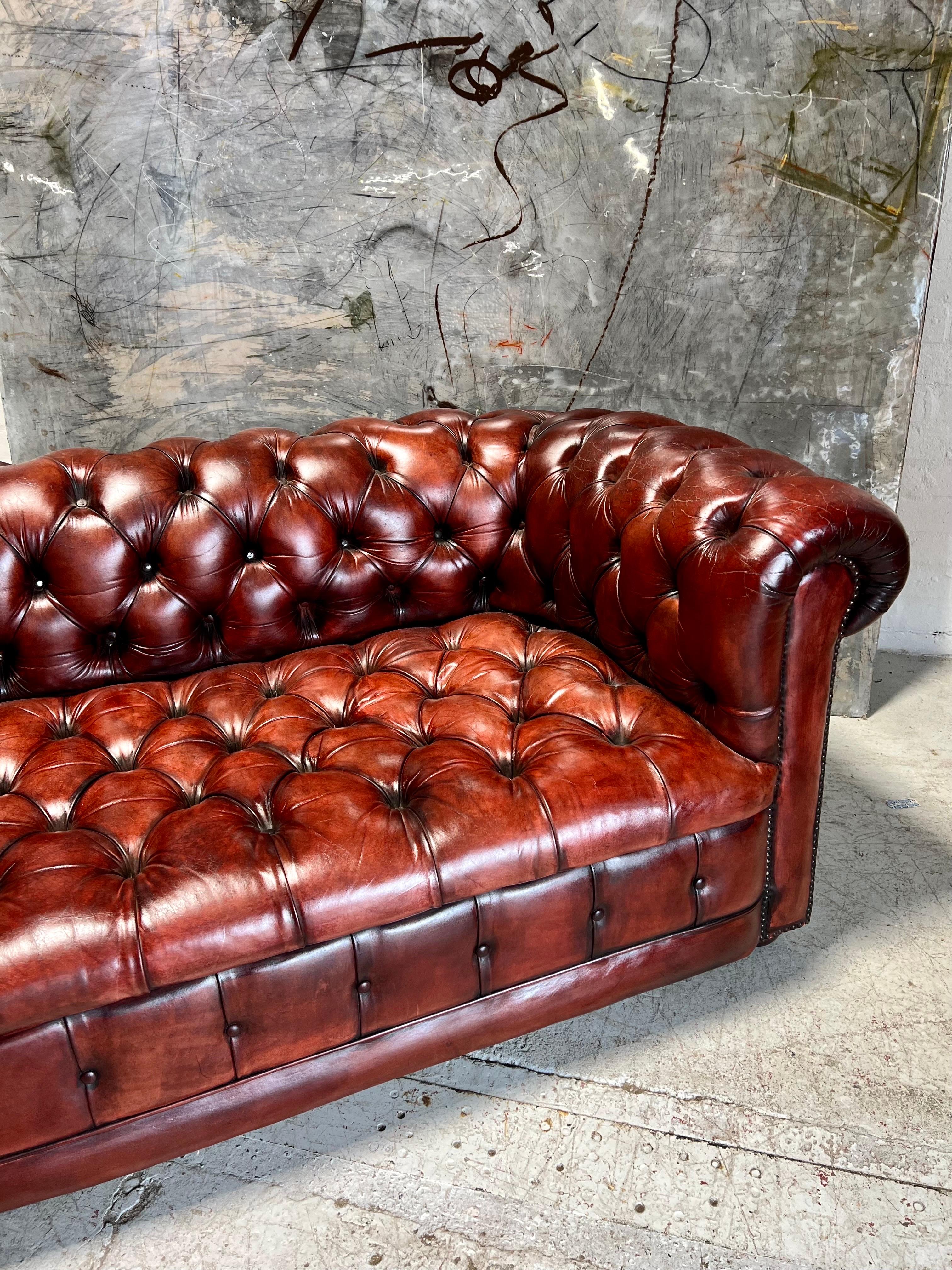 Stunning MidC Chesterfield Sofa in Hand Dyed Leathers For Sale 4