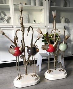 Stunning Midcentury Antonio Pavia Pair of Metal Crane Table or Floor or Lamps