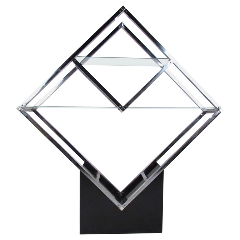 Stunning Midcentury Chrome and Glass Shelving Unit For Sale at 1stDibs