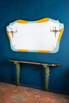 Stunning Midcentury Cristal Art Console Table with Mirror and Sconces, 1950