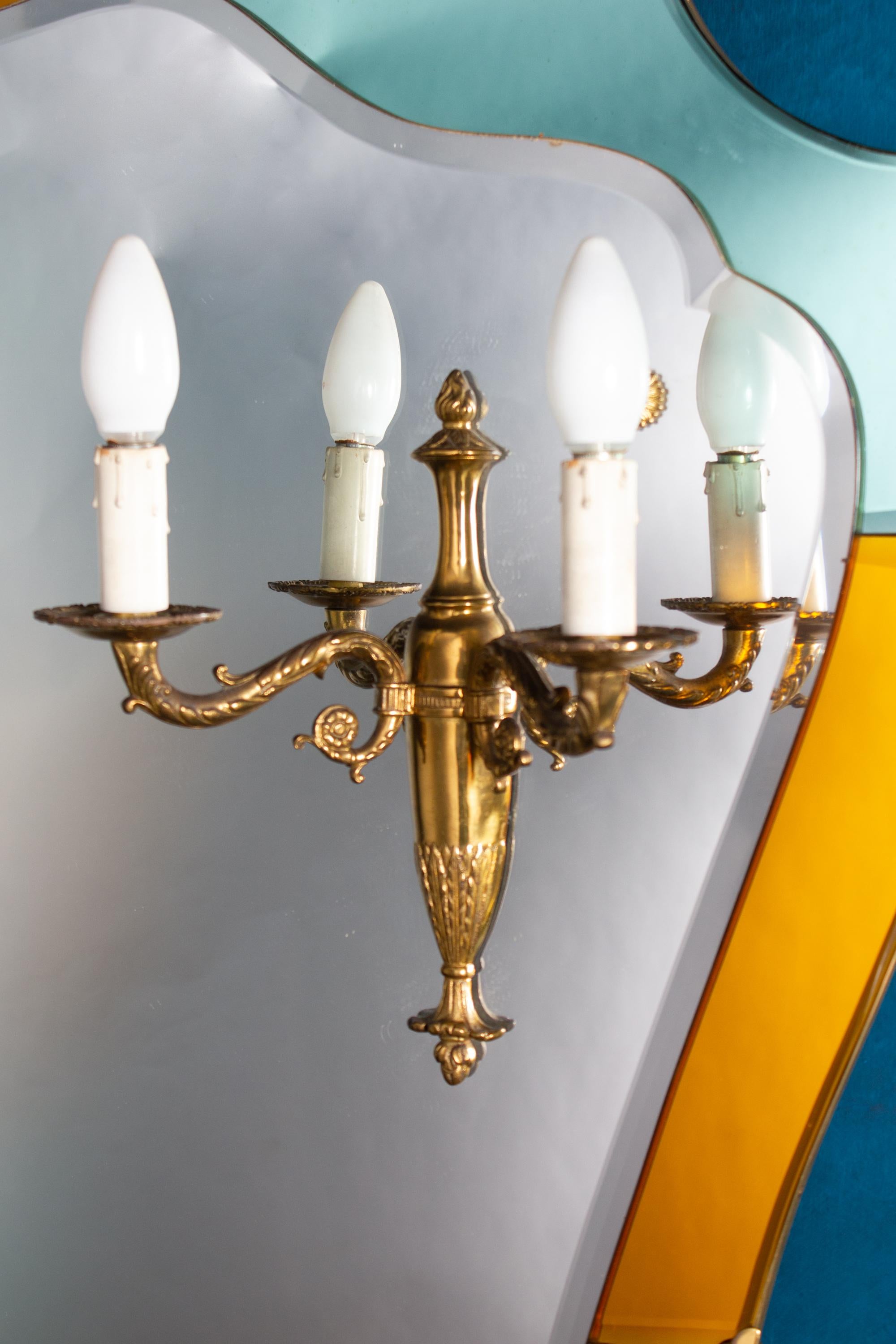 Stunning Midcentury Cristal Art Console Table with Mirror and Sconces, 1950 In Excellent Condition For Sale In Rome, IT