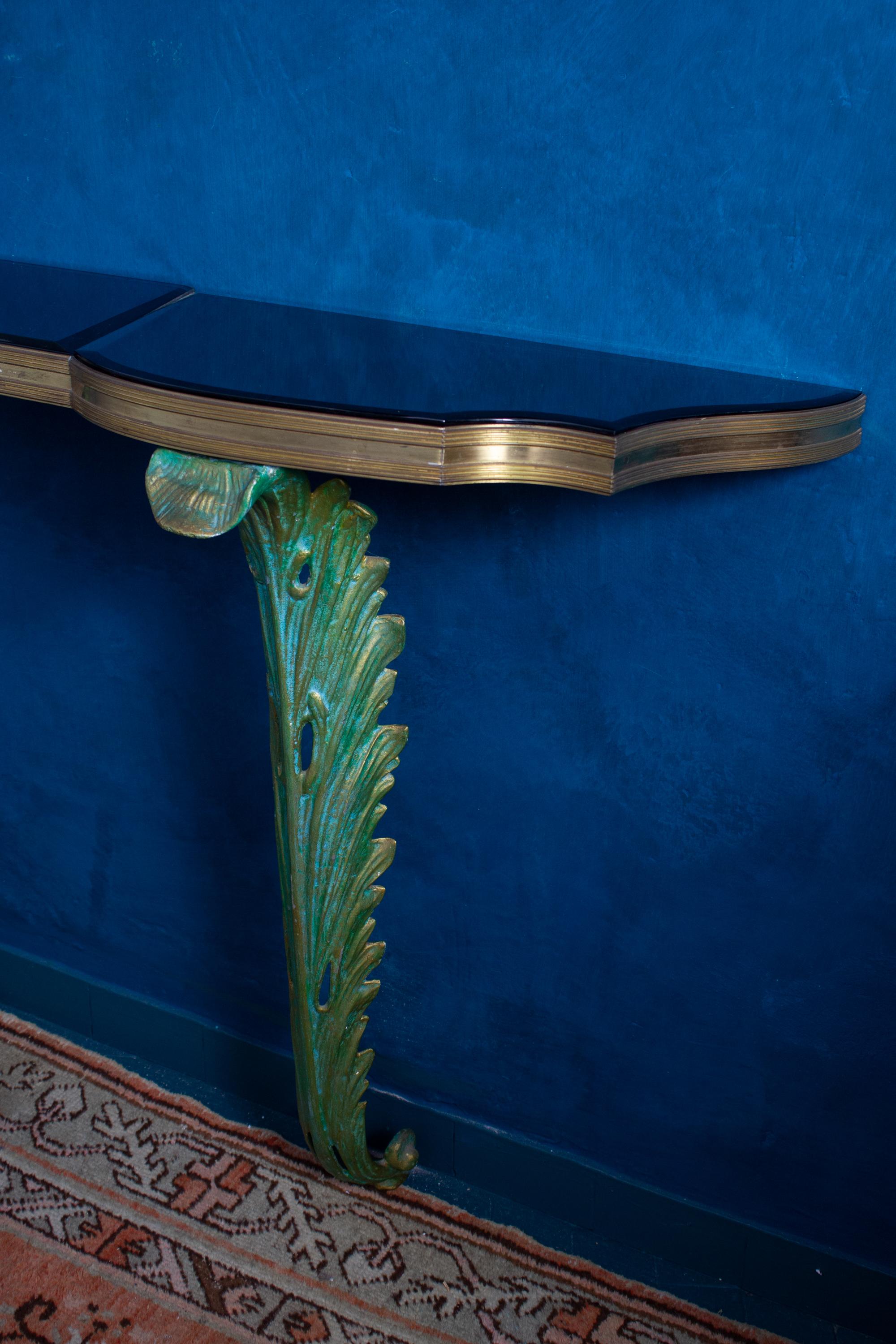 Stunning Midcentury Cristal Art Console Table with Mirror and Sconces, 1950 For Sale 2