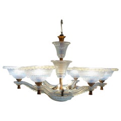 Vintage Stunning Midcentury French Opaque Glass Chandelier, Ezam