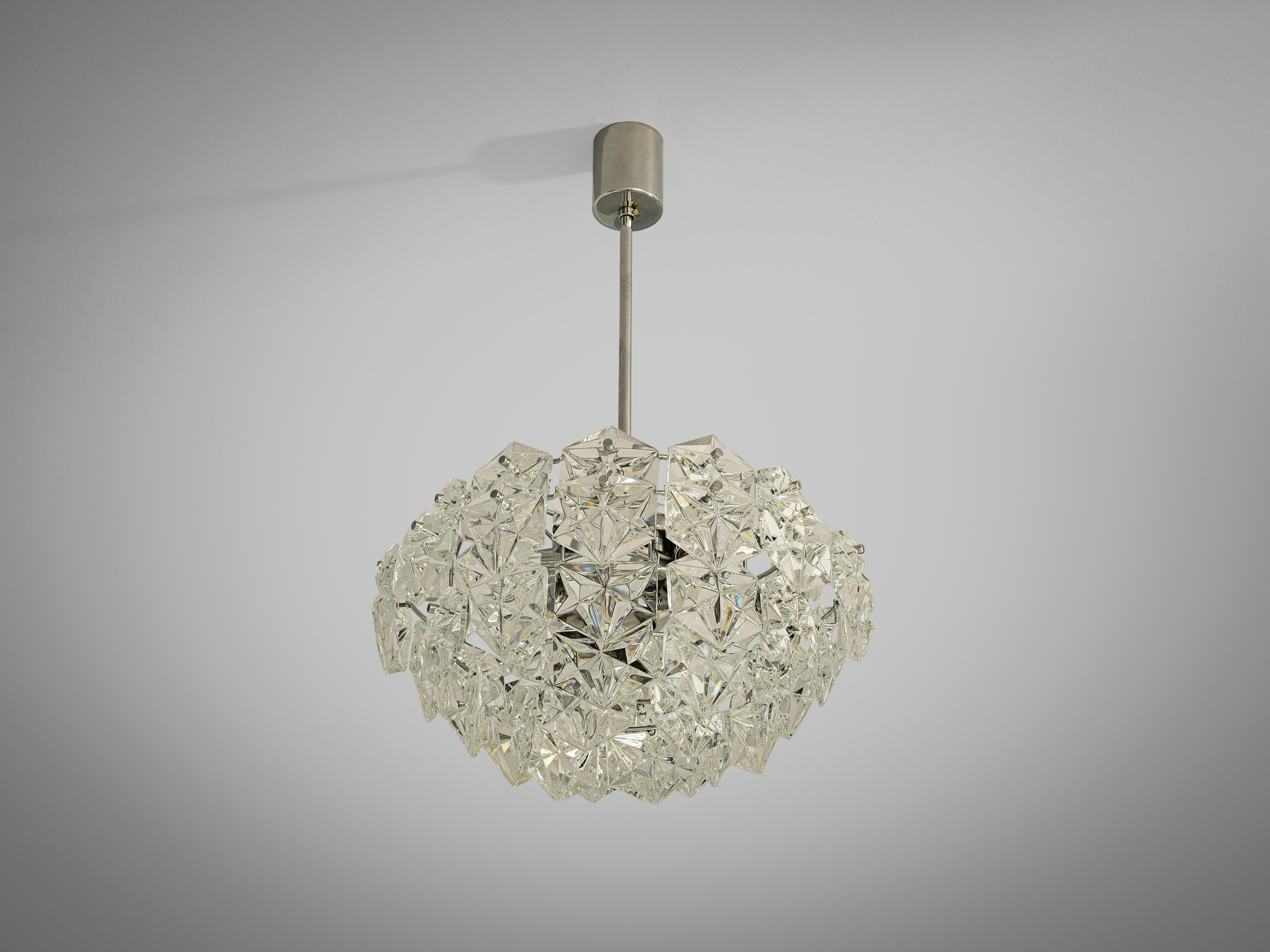 Aluminum Kinkeldey Mid-Century Chandelier in Glass