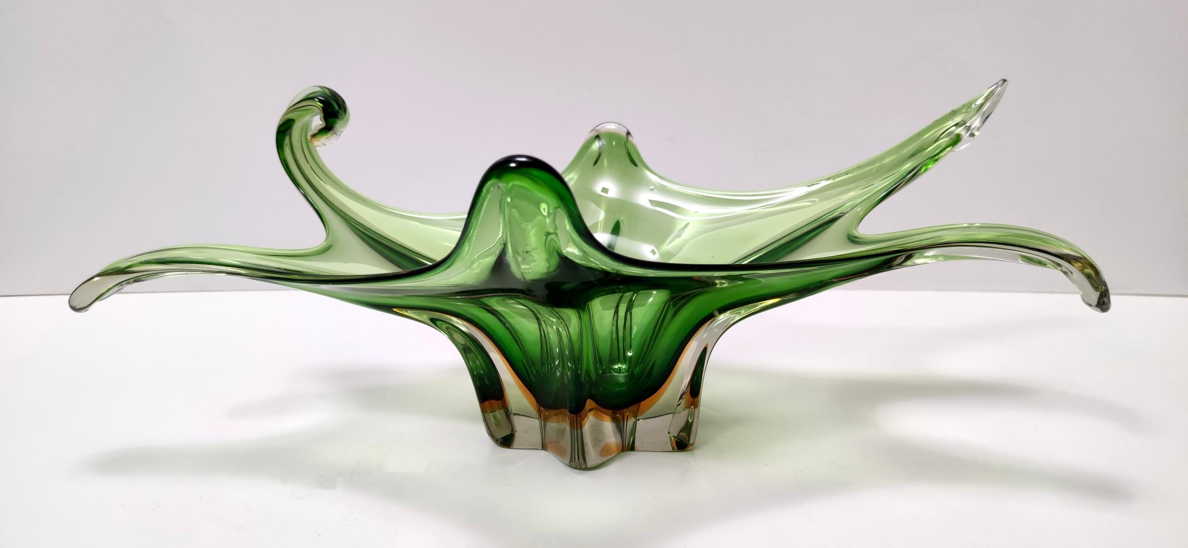 Mid-Century Modern Stunning Vintage Green Murano Glass Bowl or Centerpiece, Italy