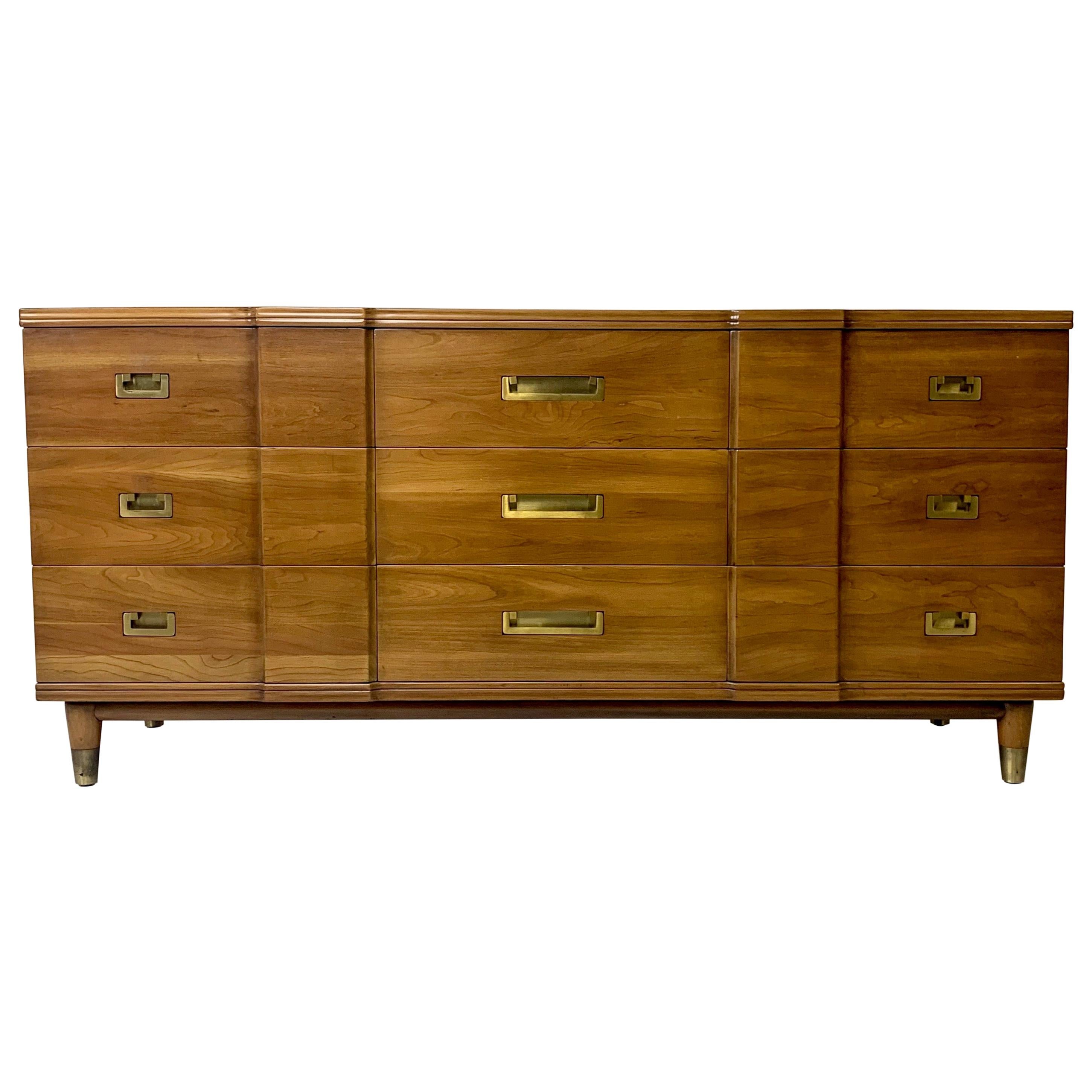 Stunning Midcentury John Widdicomb 9 Drawer Dresser Solid Wood w Brass Hardware