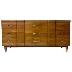 Stunning Midcentury John Widdicomb 9 Drawer Dresser Solid Wood w Brass Hardware
