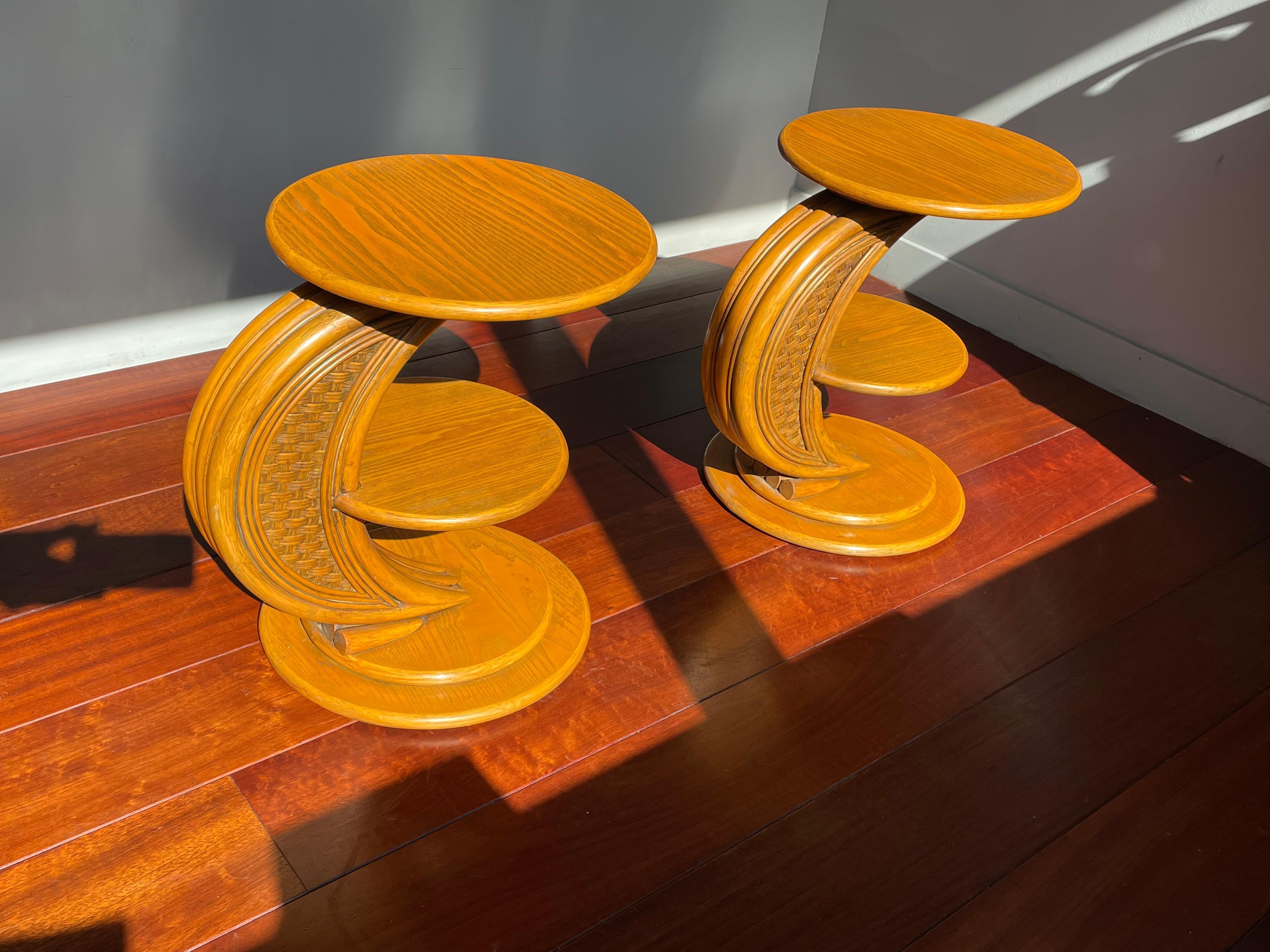 Superbe paire de tables de chevet ou d'appoint en rotin au design Modernity proche de la couleur de la menthe en vente 3
