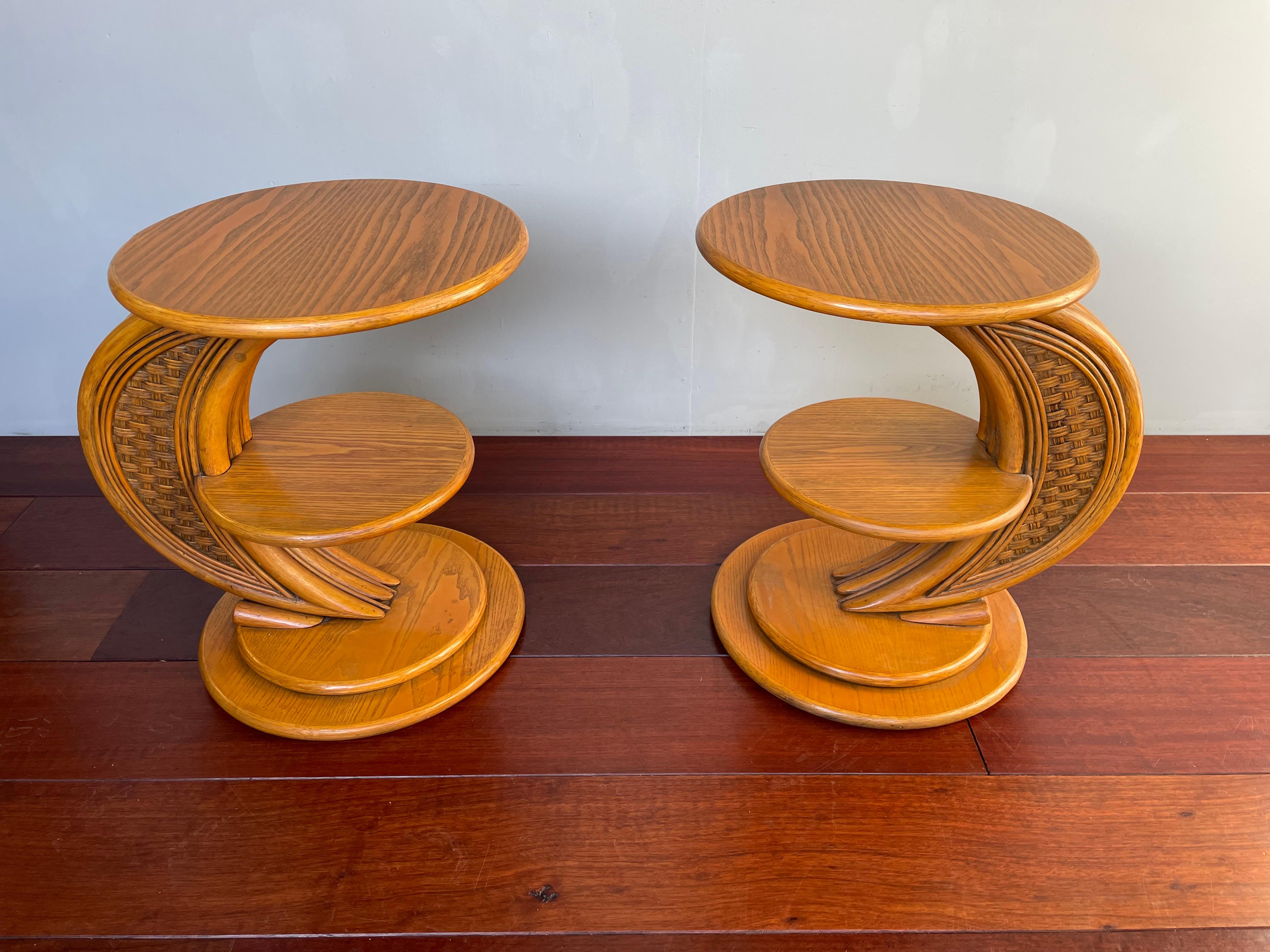 Beautiful style and excellent condition pair of 'midcentury organic' tables.

If you are looking for both aesthetically pleasing AND practical to use bedside or end tables to grace your living space then this midcentury made, French pair could be