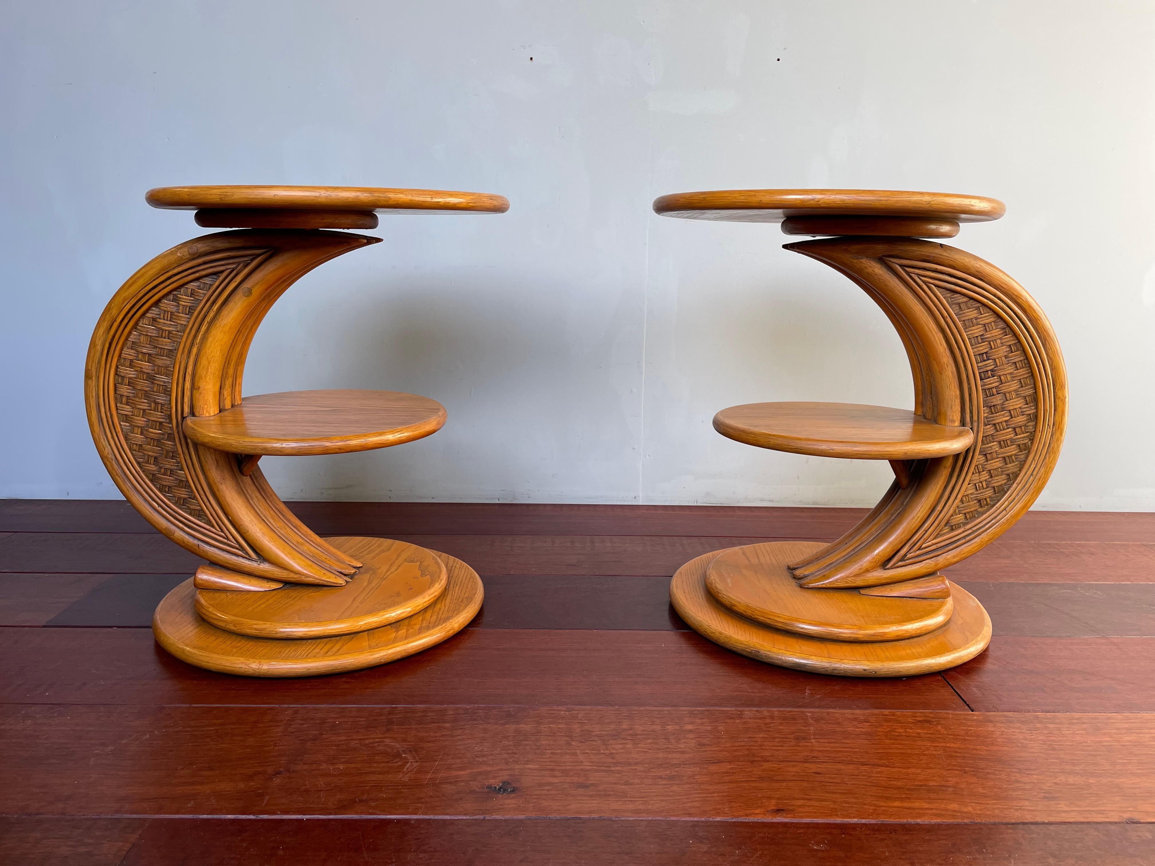 Stunning Midcentury Modern Design Pair of Near Mint Rattan End or Bedside Tables For Sale 1