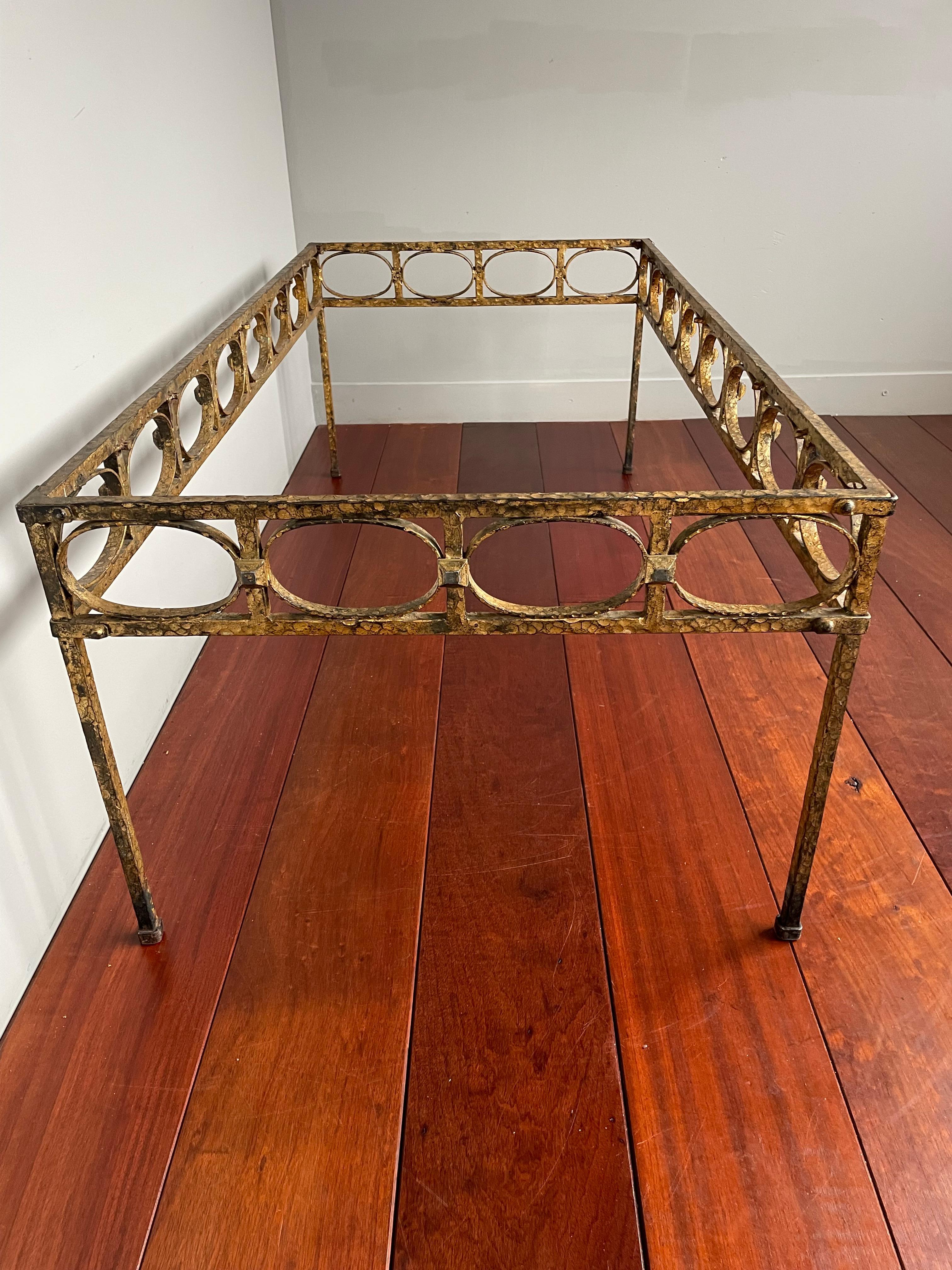 Forged Stunning Midcentury Modern Gilt Wrought Iron Coffee Table Base by Ferro Art 1950 For Sale