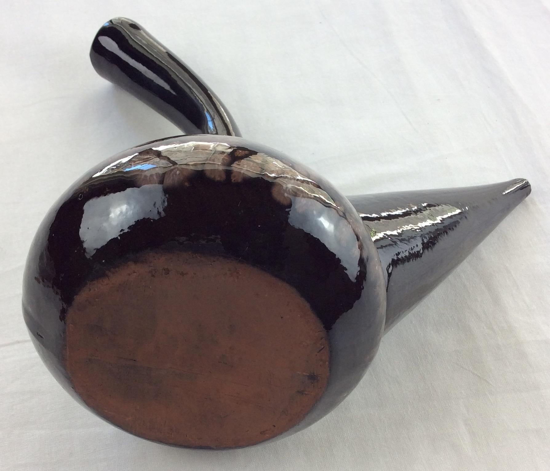 Glazed Stunning Midcentury Oil Vessel from Perpignan France, Brown and Black For Sale