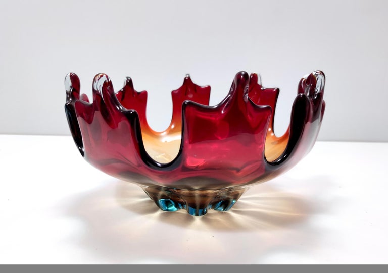 Mid-Century Modern Stunning Midcentury Red and Orange Murano Glass Bowl or Centerpiece, Italy For Sale