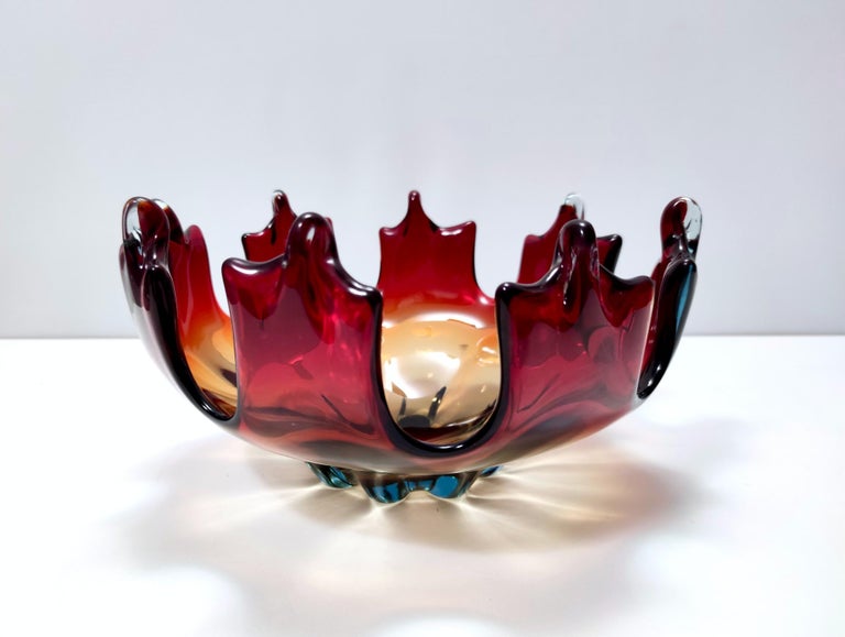 Italian Stunning Midcentury Red and Orange Murano Glass Bowl or Centerpiece, Italy For Sale
