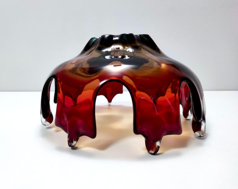 Stunning Midcentury Red and Orange Murano Glass Bowl or Centerpiece, Italy In Excellent Condition For Sale In Bresso, Lombardy