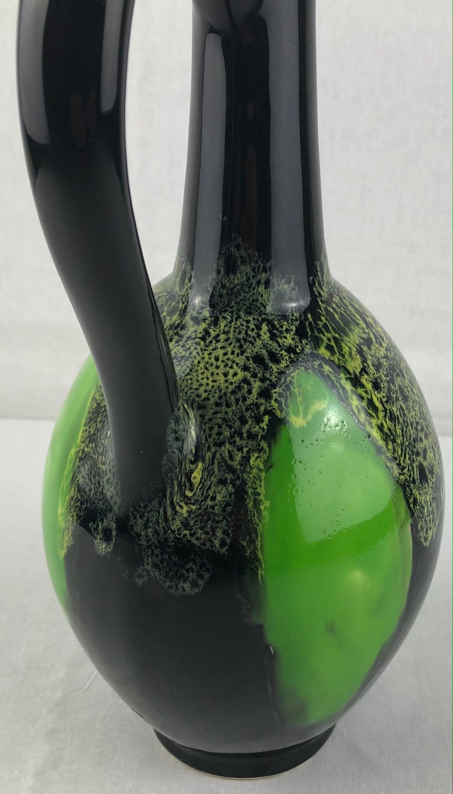 French Midcentury Flower Vase from Vallauris France, Green and Black For Sale 2