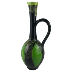 French Midcentury Flower Vase from Vallauris France, Green and Black