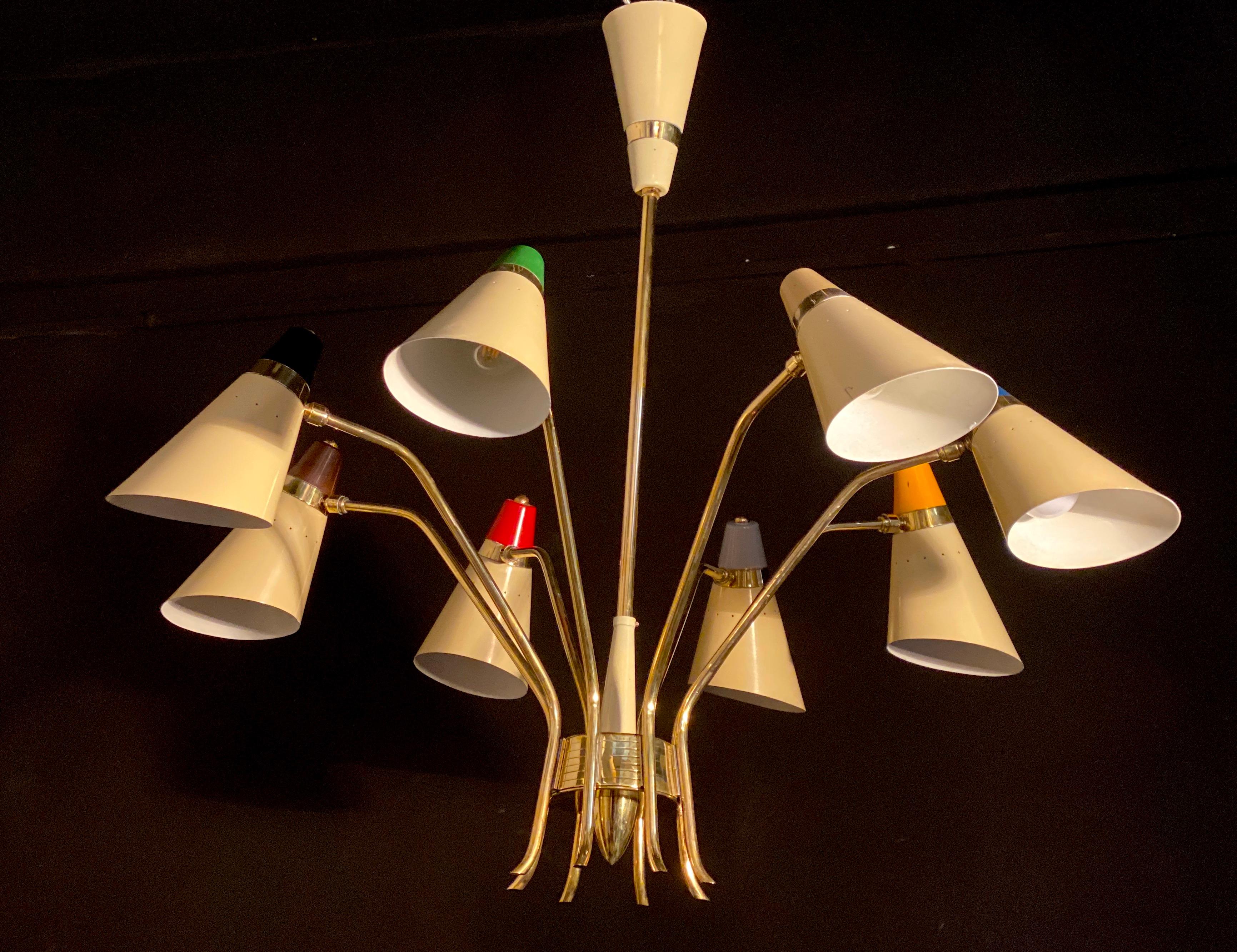 Splendida casa di metà secolo Stilnovo Attr. Lampadario flessibile multicolore, 1958 in vendita 6