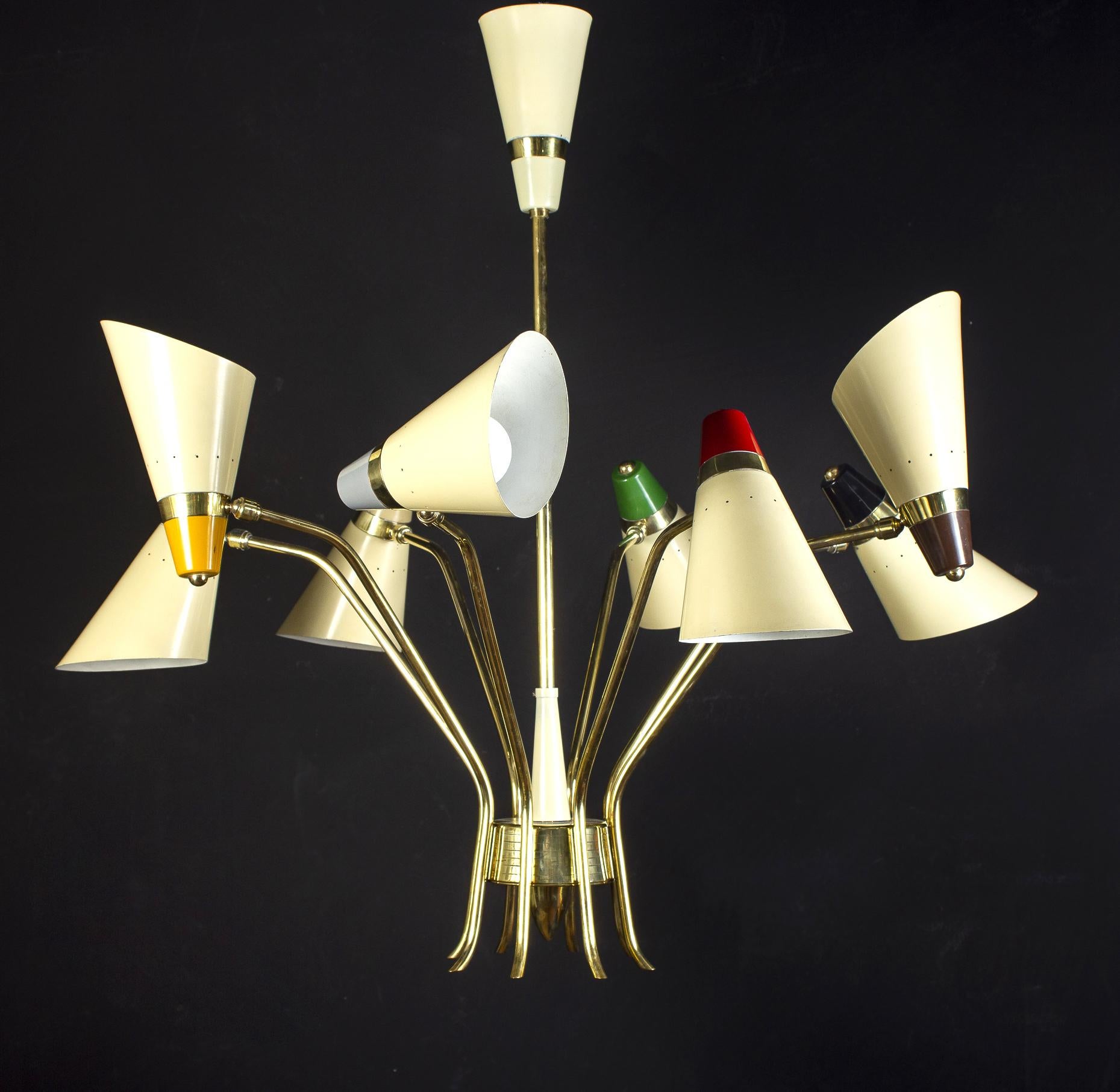 Splendida casa di metà secolo Stilnovo Attr. Lampadario flessibile multicolore, 1958 In condizioni ottime in vendita a Rome, IT