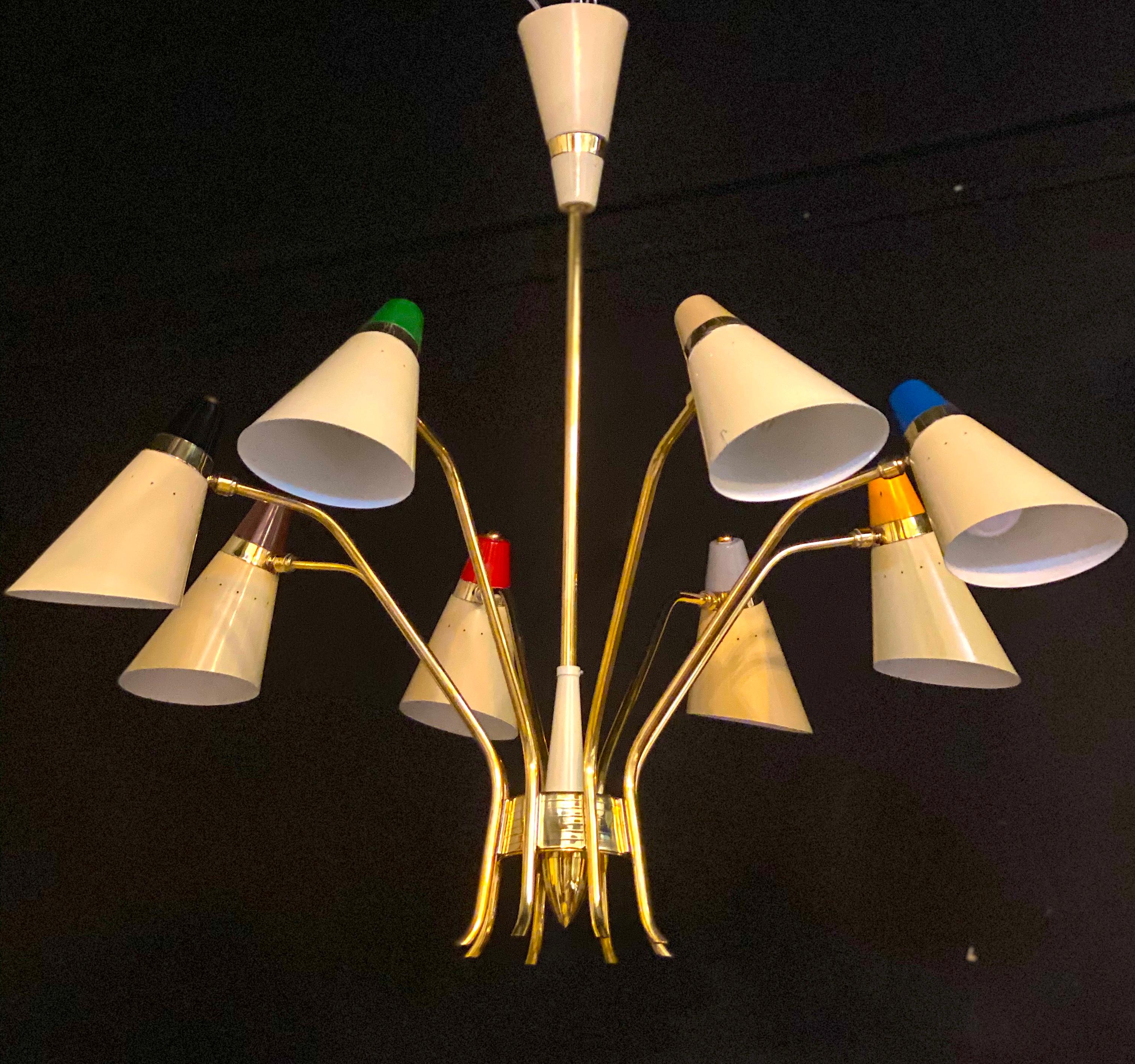XX secolo Splendida casa di metà secolo Stilnovo Attr. Lampadario flessibile multicolore, 1958 in vendita