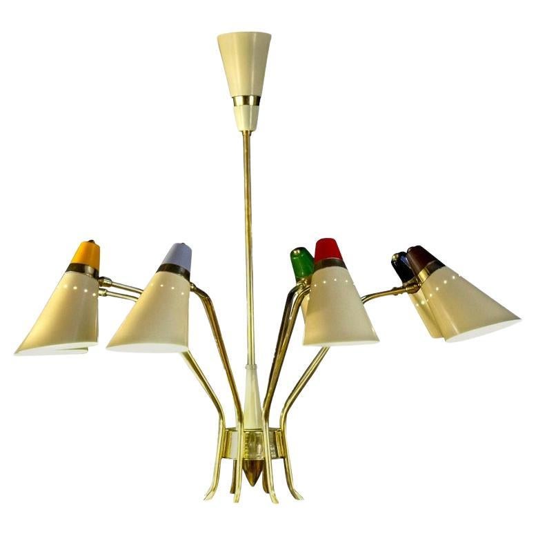 Impresionante Stilnovo Attr. de mediados de siglo Araña flexible multicolor, 1958
