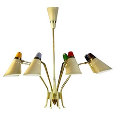 Impresionante Stilnovo Attr. de mediados de siglo Araña flexible multicolor, 1958