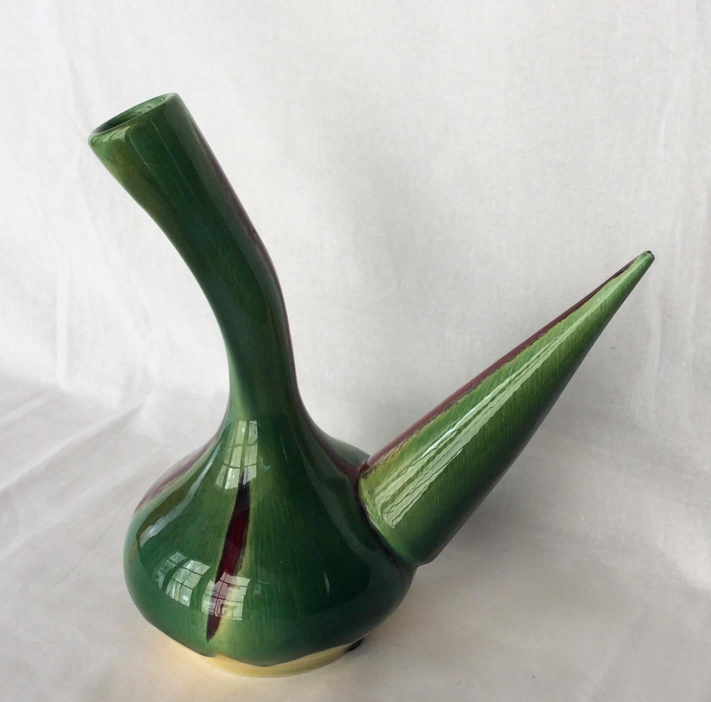French Stunning Midcentury Vessel from Perpignan France, Green Yellow Red and Black For Sale