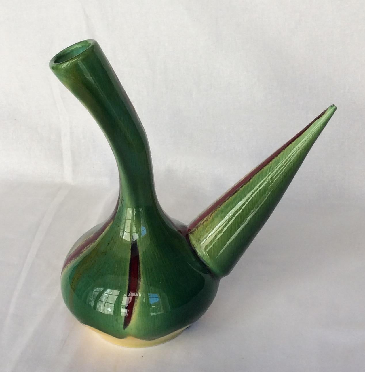 Stunning Midcentury Vessel from Perpignan France, Green Yellow Red and Black In Good Condition In Miami, FL